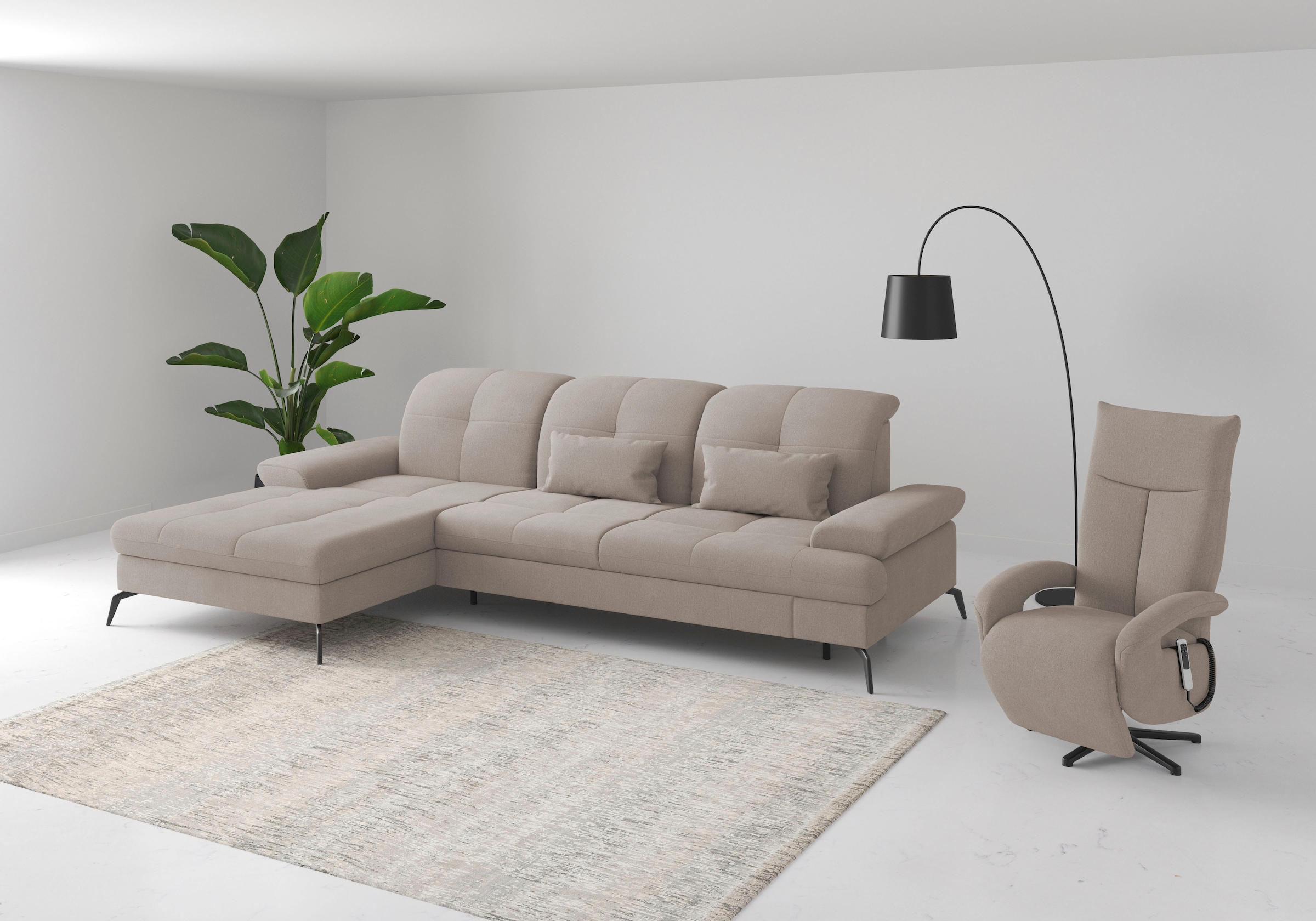 sit&more Ecksofa »Amica, L-Form, inkl. Sitztiefenverstellung & Armteilverstellung«, wahlweise mit Bettfunktion, Bettkasten und Kopfteilverstellung