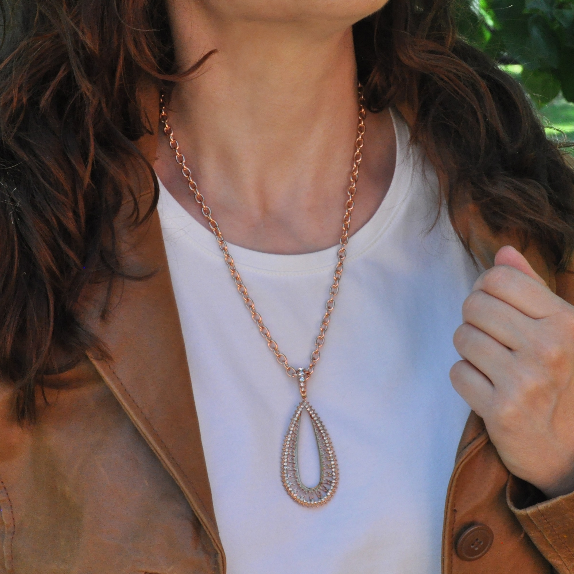 Steuer Kette mit Anhänger »Metall vergoldet Glasstein weiß«