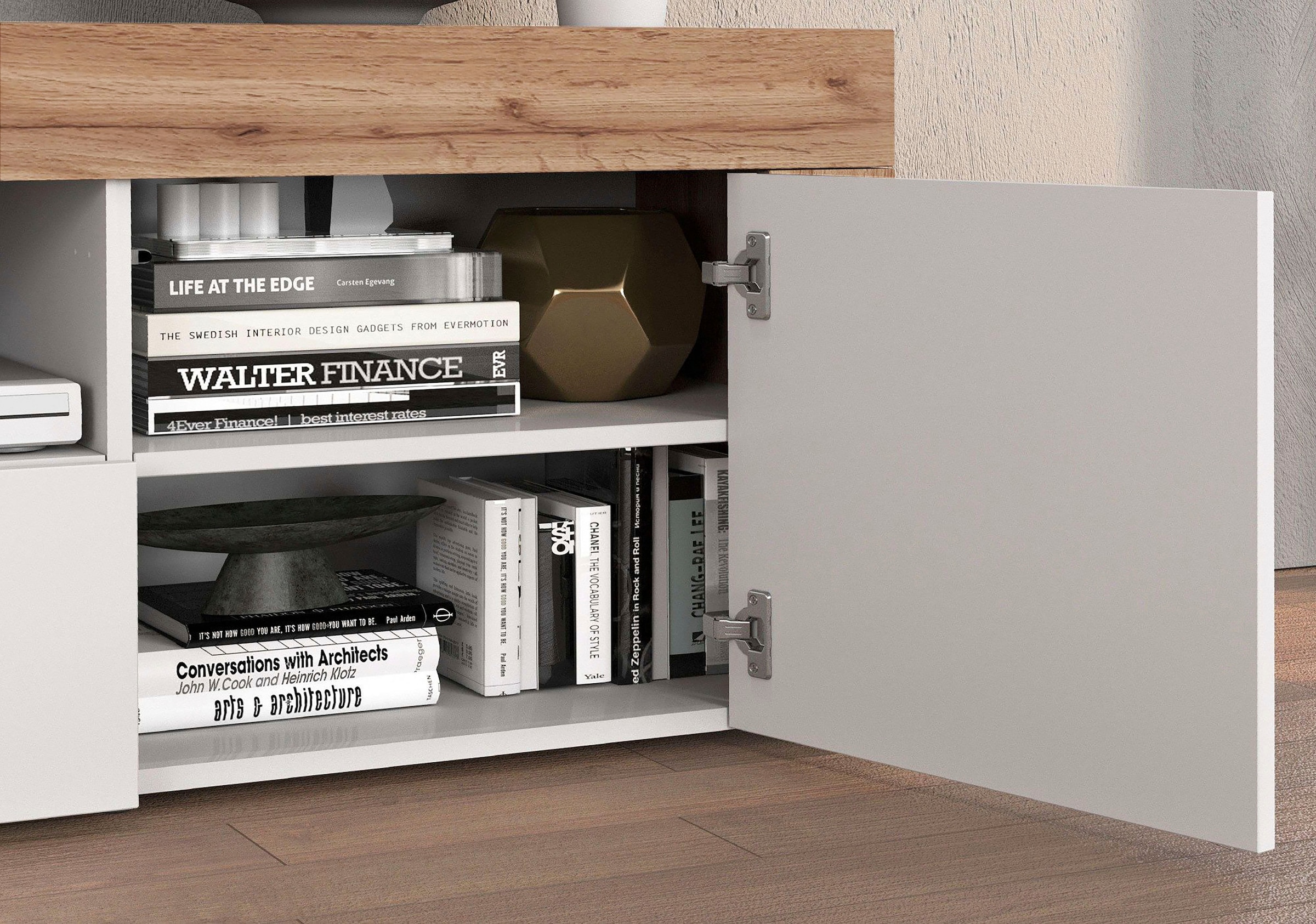 INOSIGN Lowboard »CHRONOS Breite 155 cm mit 2 Türen, 1 Schublade,1 offenes Fach«, (1 St.), TV-Board, Sideboard niedrig, Grifflos mit Push to Open 'Made in Italy'