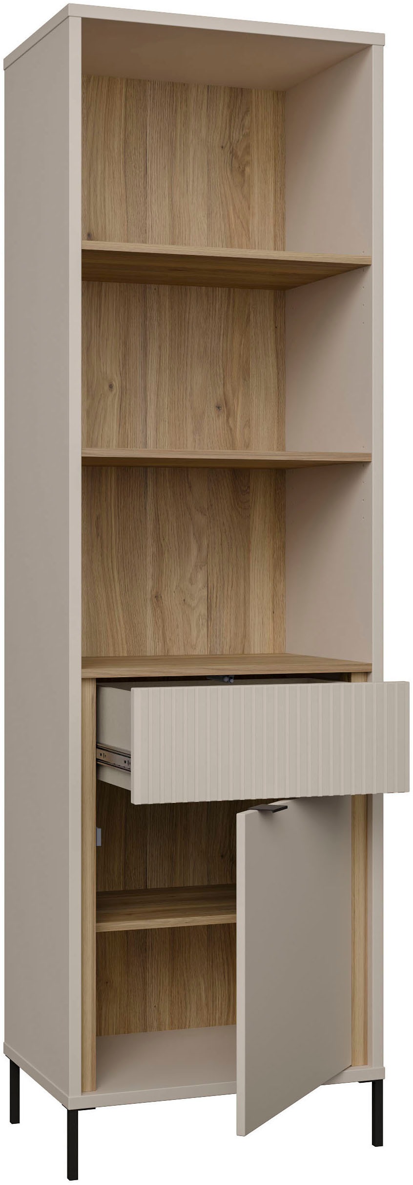 FORTE Vitrine »Forte Seravel Vitrine, 2-türig, 1 Schublade, Lamellen« B/H/T 59,4/199,2/41,5 cm, Stauraum, optionale Beleuchtung