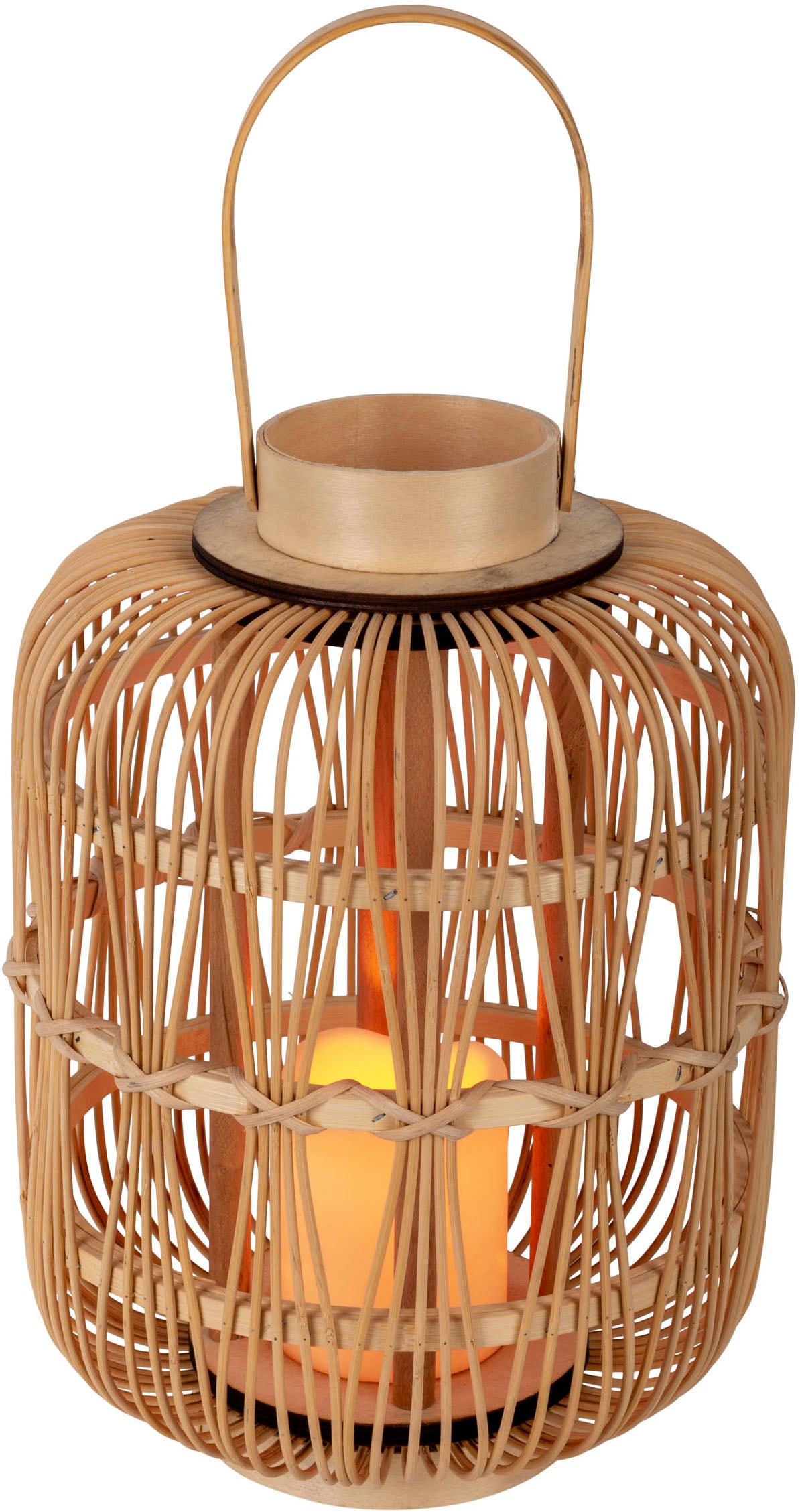näve LED Dekolicht »Korbinian«, 1 flammig, Rattankorb natur mit Griff inkl. 1x LED-Kerze warmweiß, Timer, IP20