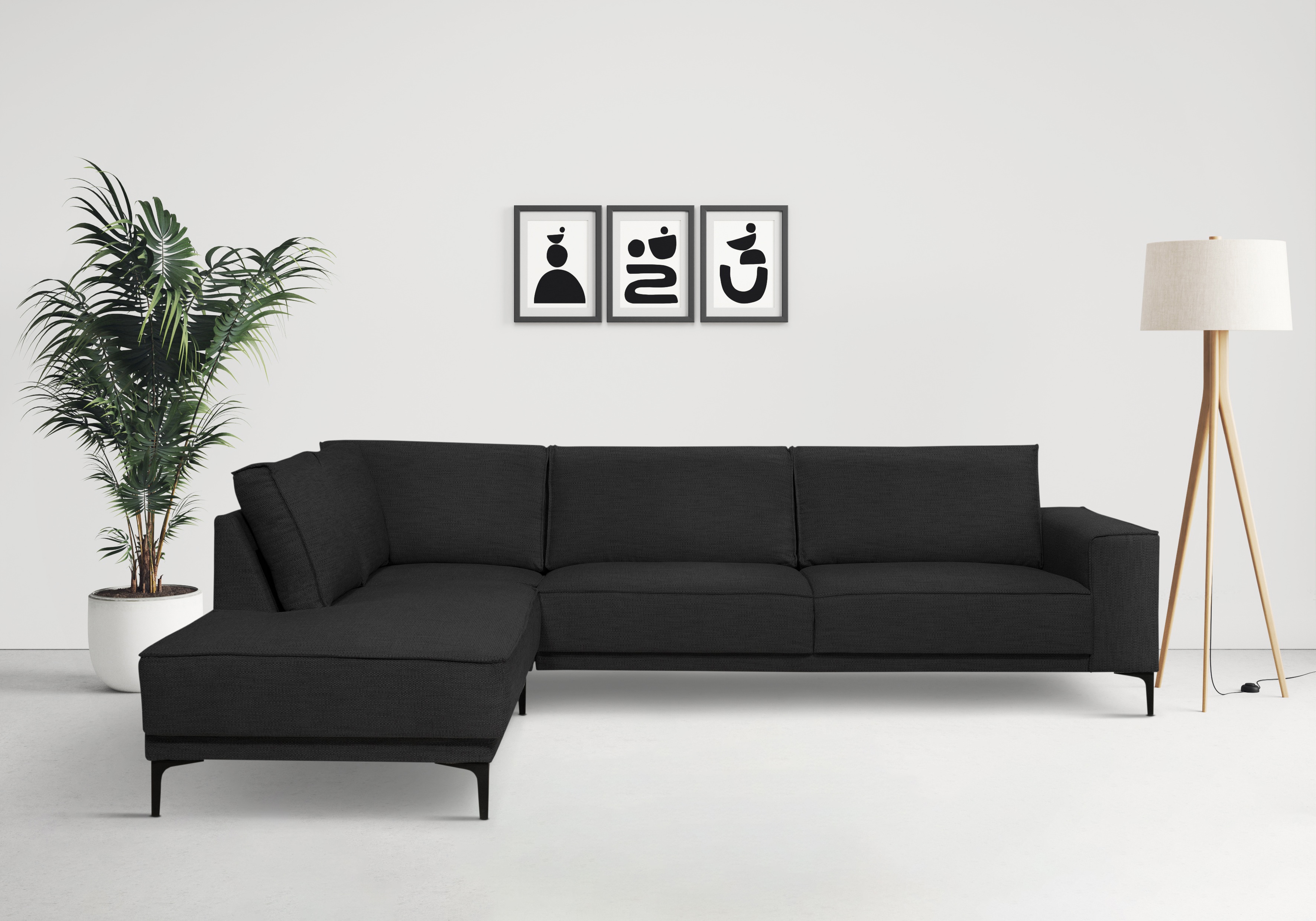 OTTO home Ecksofa "OLAND Flachgewebe L-Form, B: 289 cm, Skandi-Design" Struktur, Flachgewebe, Luxus-Microfaser, Boucle