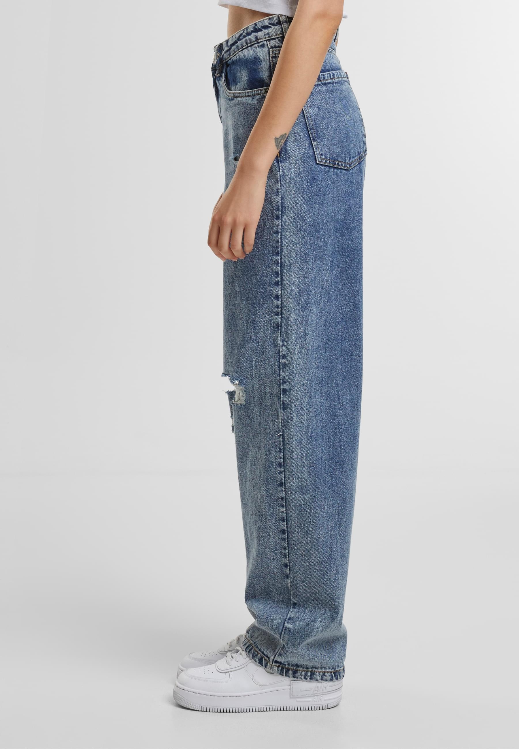 URBAN CLASSICS Bequeme Jeans »Urban Classics Ladies Distressed 90's Wide Leg Denim Pants«