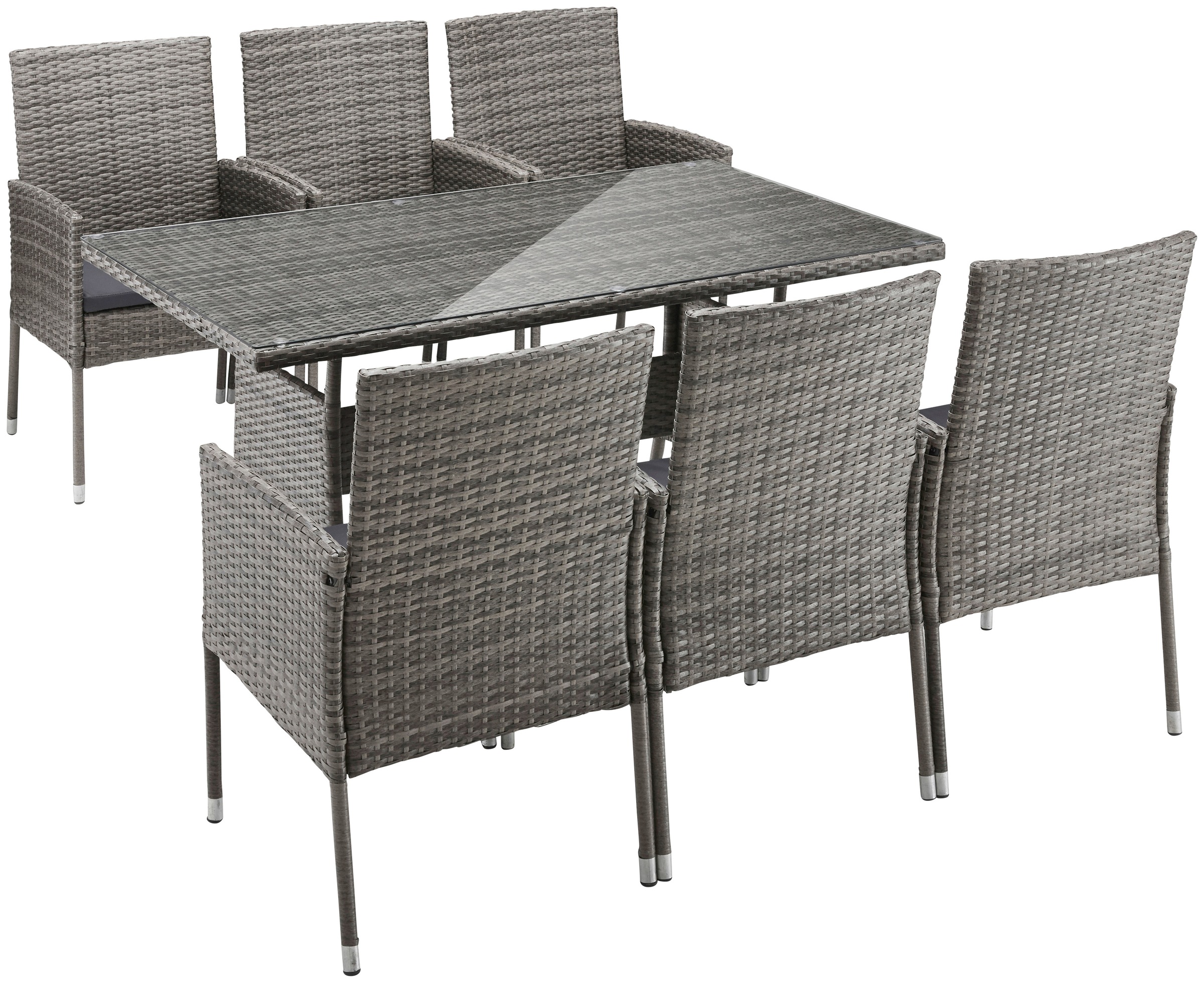 Garten-Essgruppe MERXX "Costa Rica, TOPSELLER", grau, Obermaterial: 100% Polyester. Füllung: 100% Polyurethan, Sitzmöbel-Sets, Polyrattan, Tischplatte aus Sicherheitsglas, Unser Dauertiefpreis 3