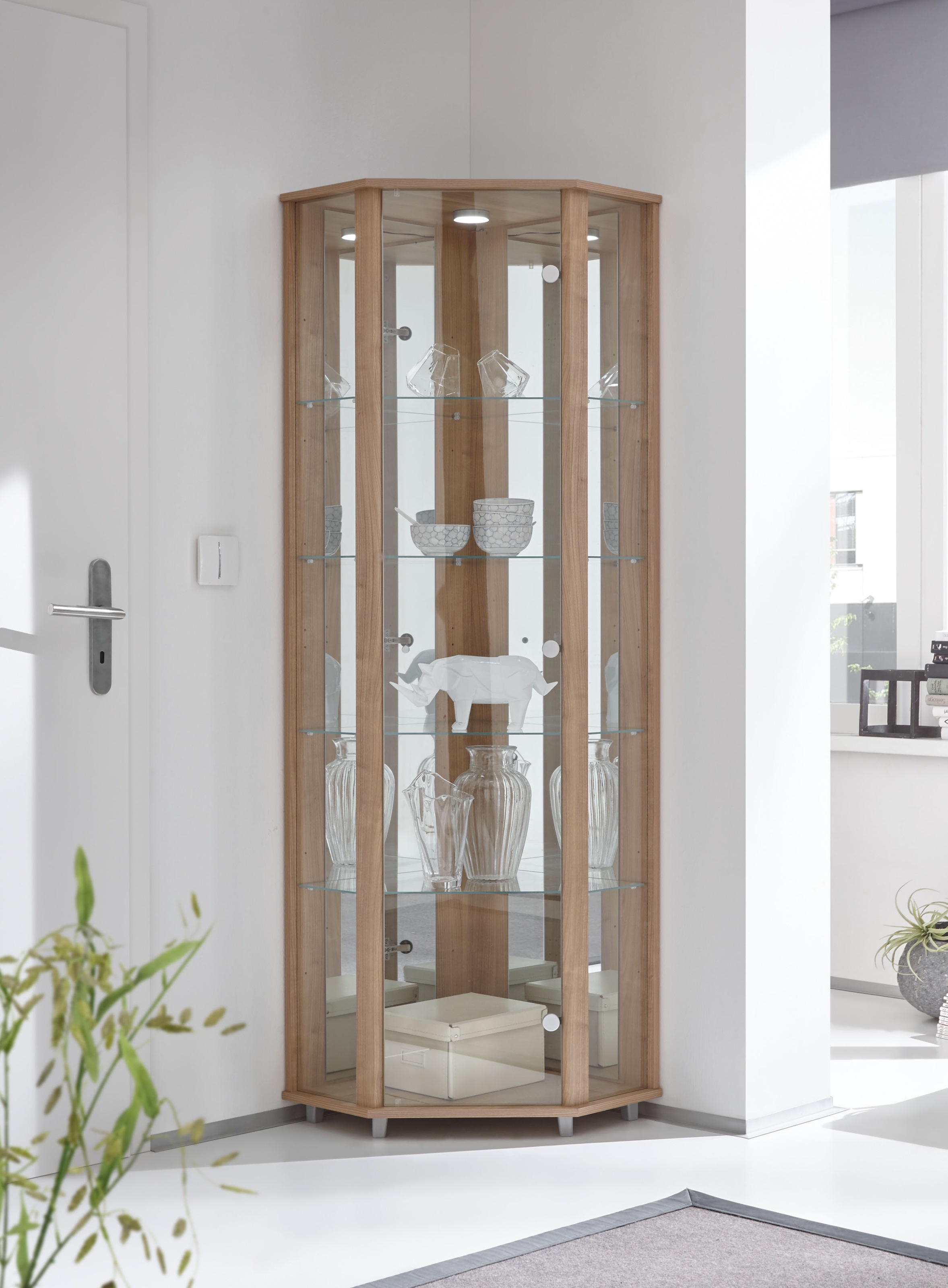 fif möbel Eckvitrine »TRIO Höhe ca. 172 cm, ink. Beleuchtung«, Eckvitrine/Glasvitrine 1x Glastür, perfekt für Sammler, Sammlervitrine