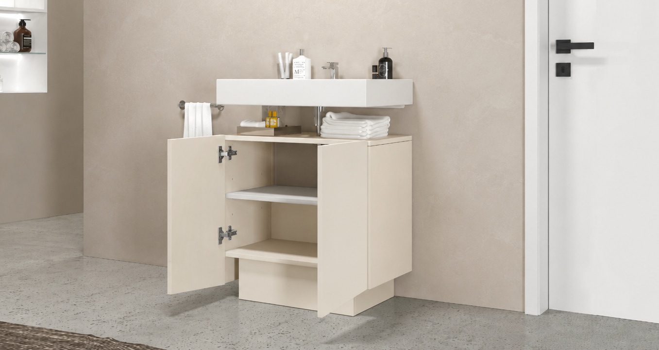 welltime Waschbeckenunterschrank »Vela,Breite 60cm, 2 Türen, 2 Fächer, mit Siphonausschnitt« 1 Stk. tlg. Waschbeckenunterschrank,Waschtisch,Design mit schrägen Türen