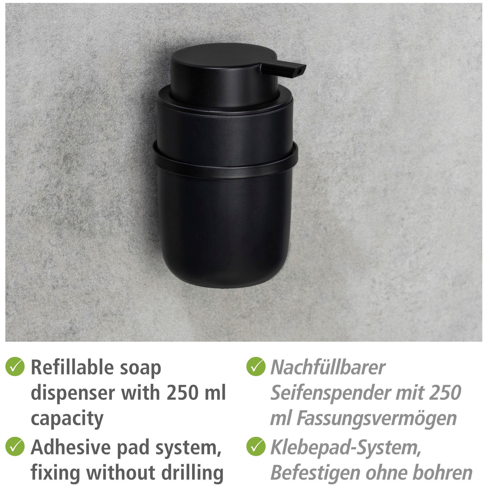 WENKO Seifenspender »Carpino«, (1 tlg.), Schwarz, 250 ml