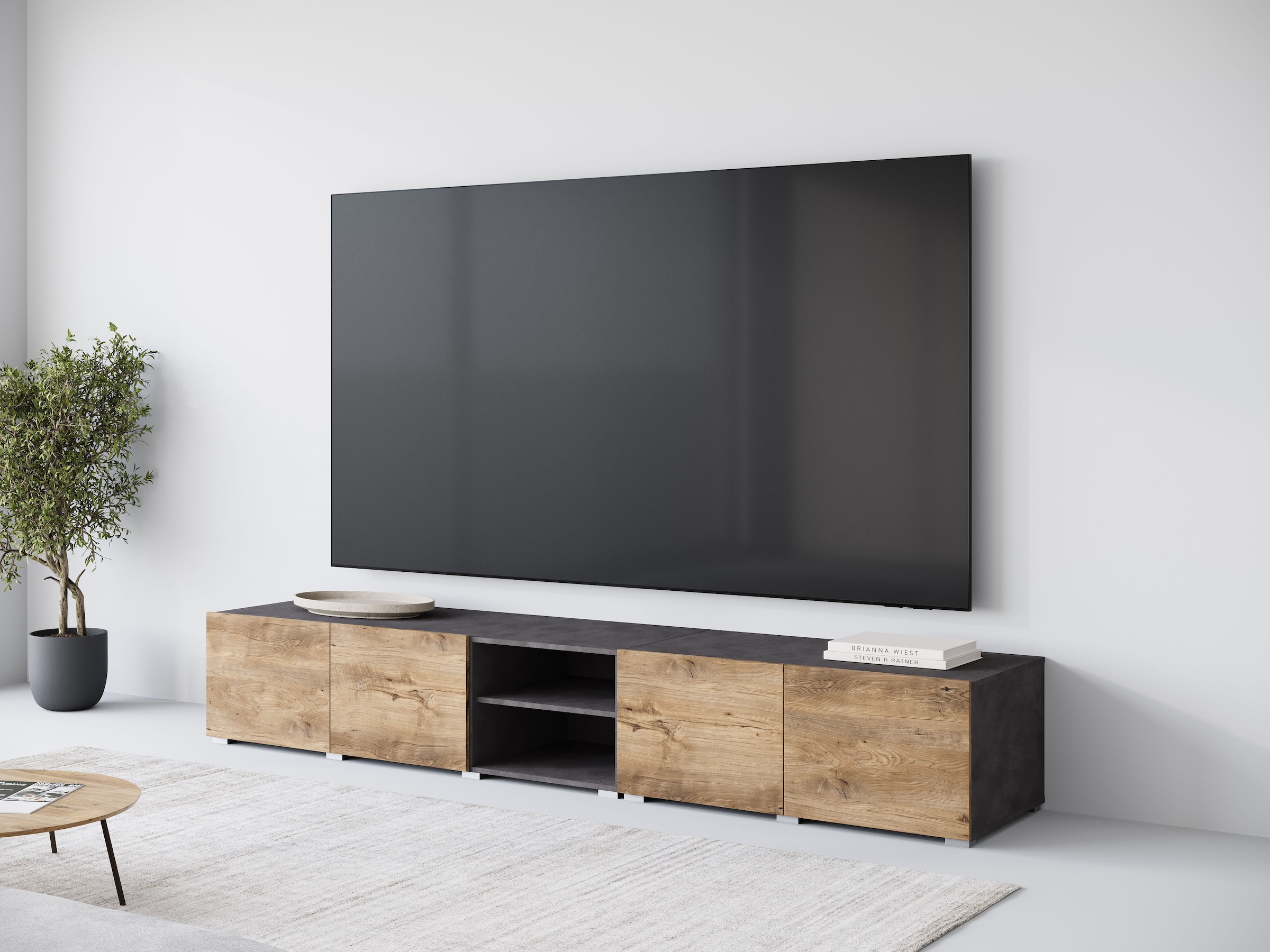 OTTO home Lowboard »Denver 250 cm für bis zu 98-Zoll TVs - Weltmeisterschaft im XXL Format« Wahlweise mit oder ohne offenes Fach in der Mitte