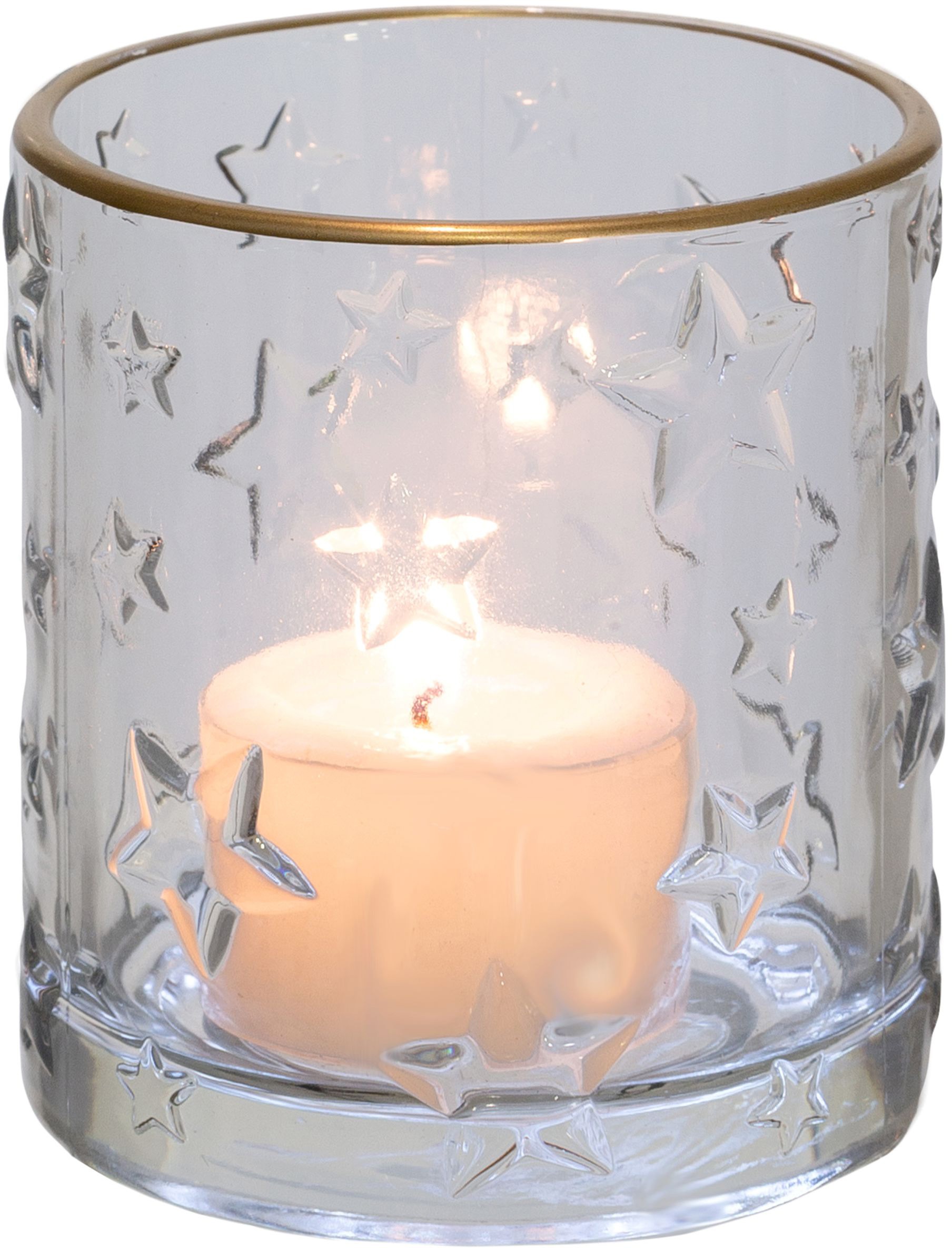 Creativ deco Windlicht "Weihnachtsdeko" klares Glas mit Stern-Struktur günstig online kaufen