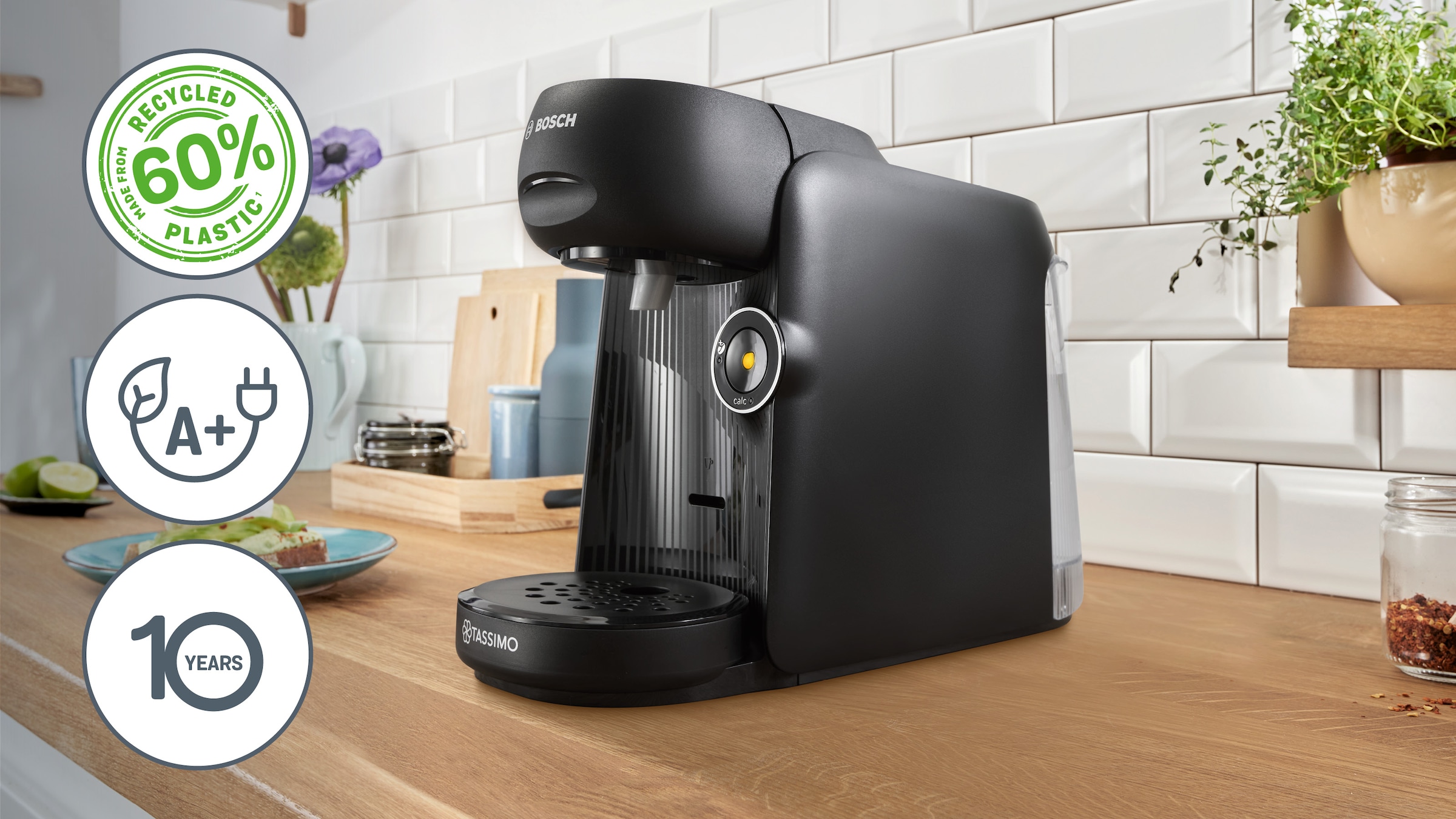 TASSIMO Kapselmaschine »finesse friendly TAS162E, intensiverer Kaffee auf Kopfdruck«, aus Recyclingmaterial, mehr Intensität per Knopfdruck, schwarz