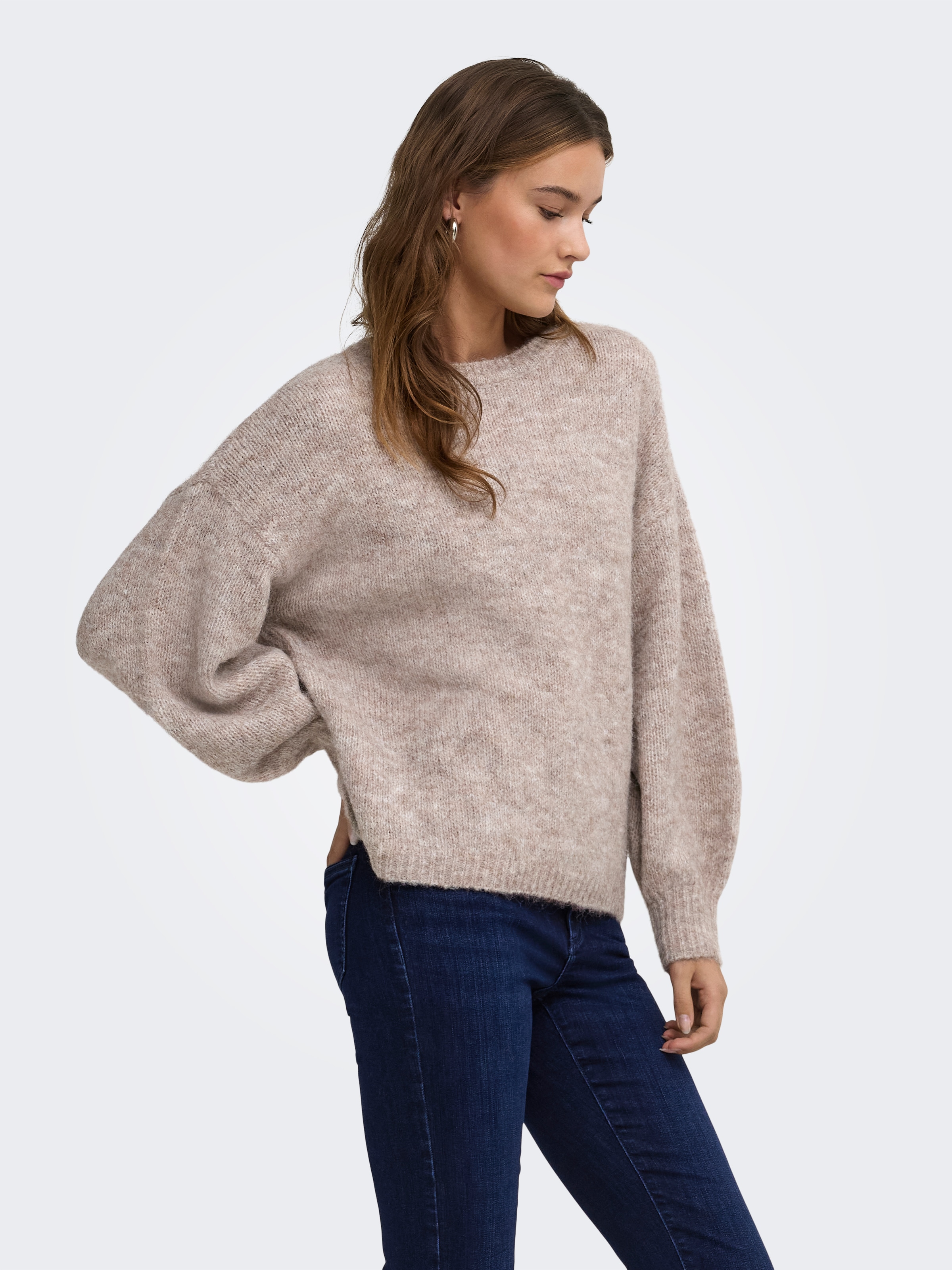 ONLY Strickpullover "ONLNELLIE LS O-NECK KNT NOOS" Materialmix, regular fit