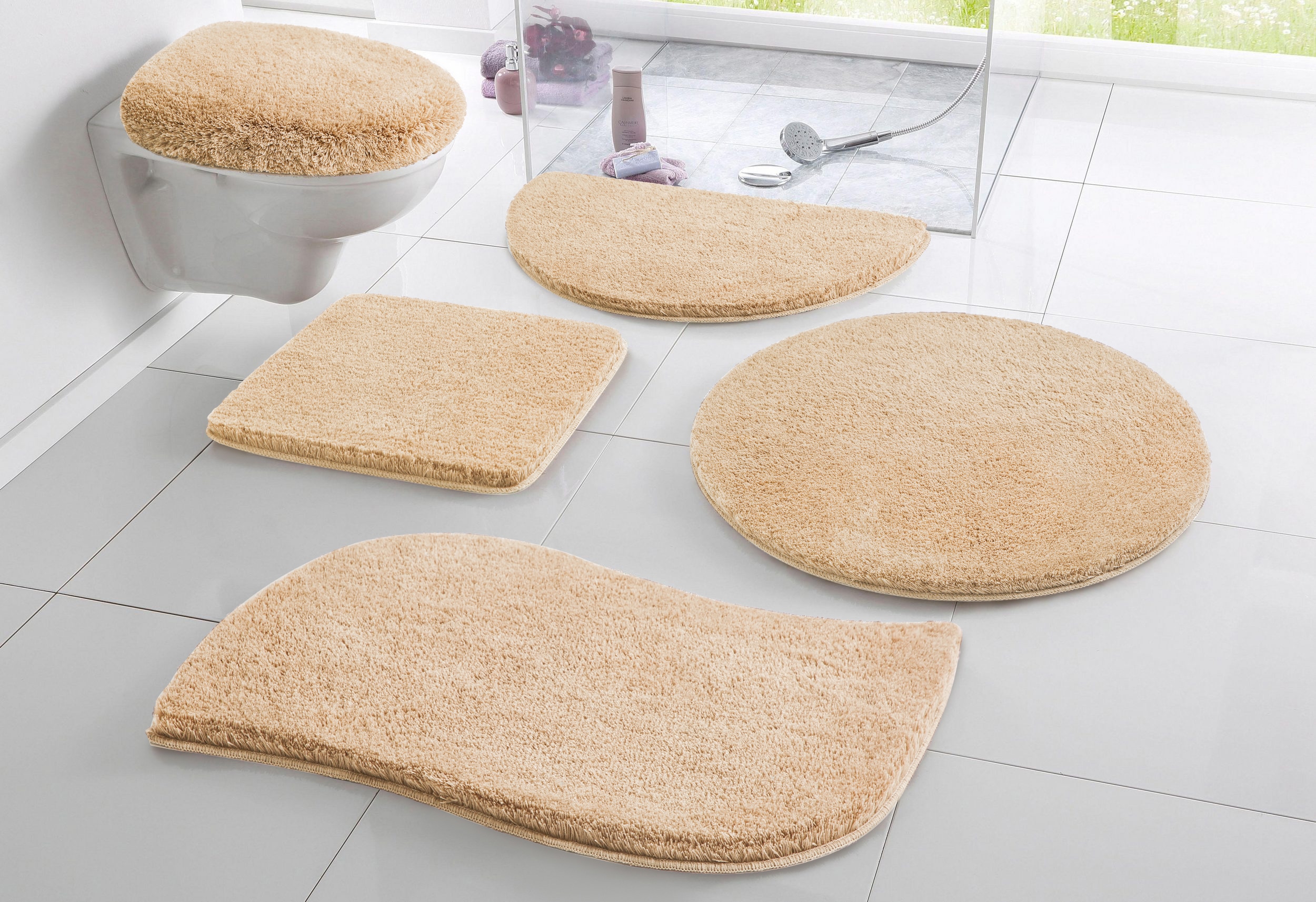 OTTO home Badematte "Merida, Badvorleger, Badezimmer Teppich" Höhe 32 mm rutschhemmend beschichtet fußbodenheizungsgeeignet schnell trocknend strapazierfähig Badteppich, Uni Farben, rechteckig, rund & als 2-tlg. Set erhältlich