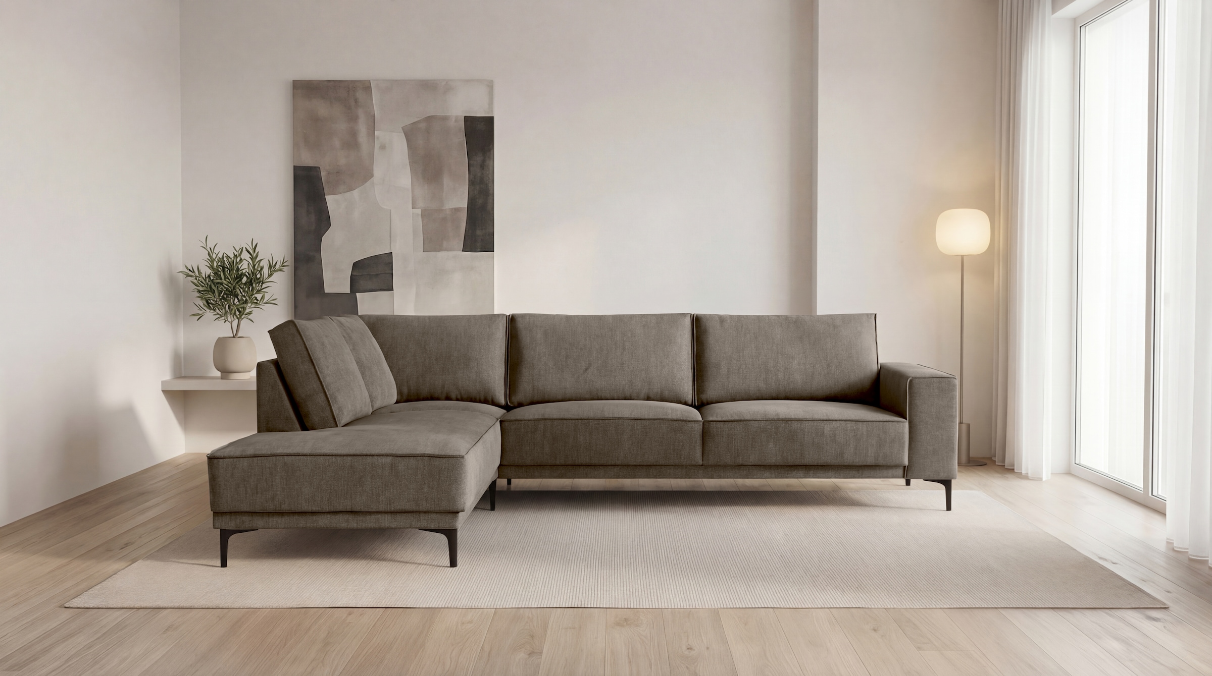 OTTO home Ecksofa "OLAND Bouclé L-Form, B: 289 cm, Skandi-Design" Struktur, Flachgewebe, Luxus-Microfaser, Boucle