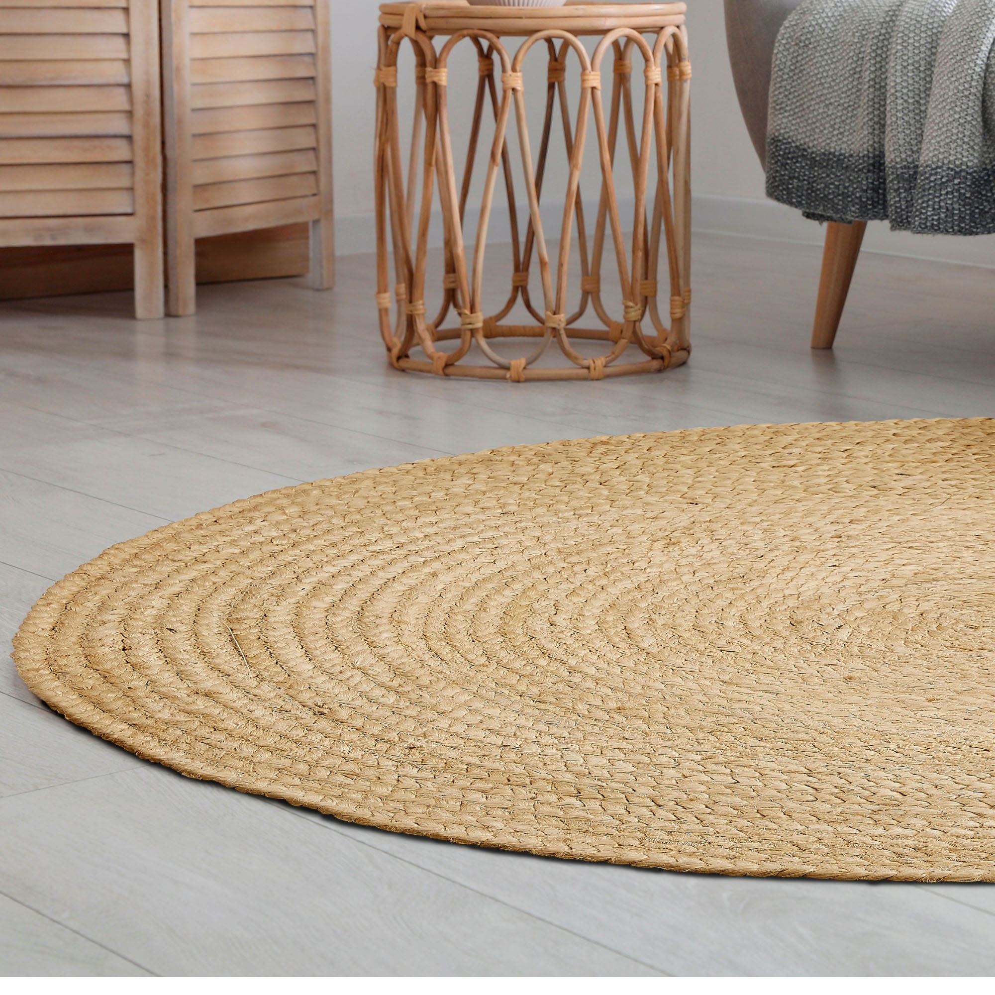 LUXOR living Teppich »Ibo, Juteteppich« rund 7 mm Höhe Wendeteppich, handgeflochten, Naturfaser, Boho-Style