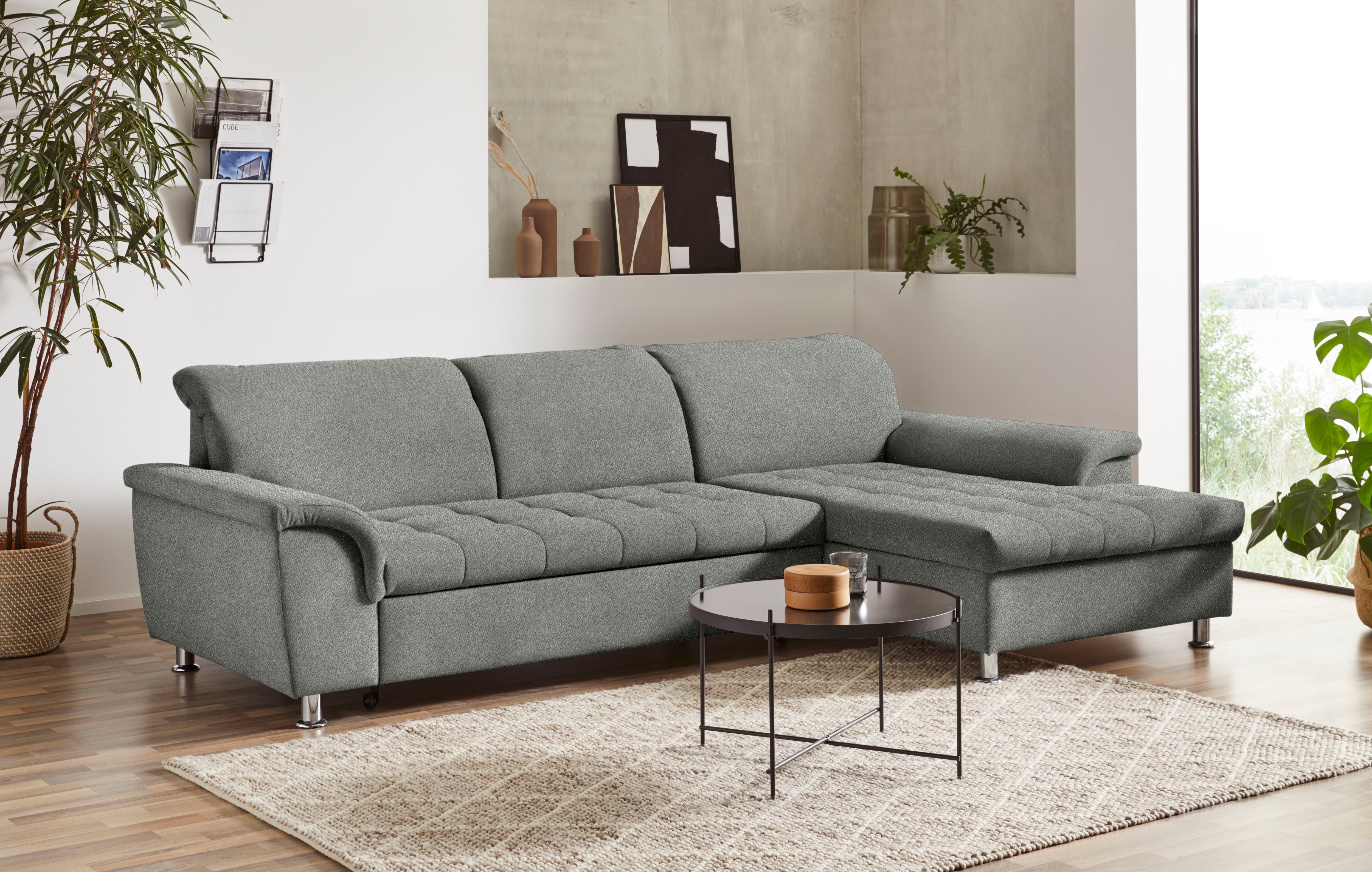 DOMO collection Ecksofa "FRANZI zeitlos und elegant, moderne Sitzheftung, L-Form" wahlweise mit Kopfteilverstellung (dann Tiefe: 170 cm)