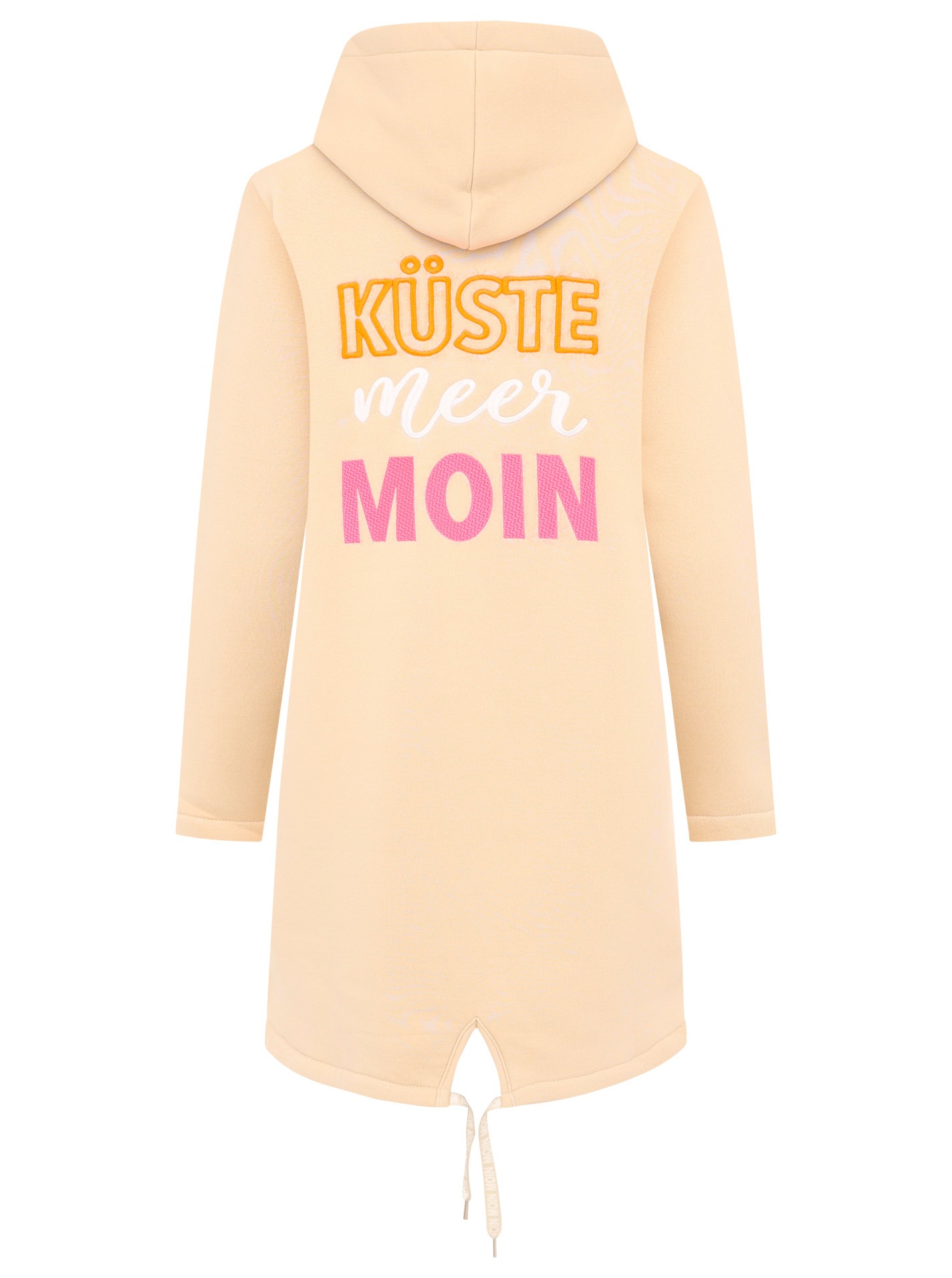 Thumbnail - Zwillingsherz Jerseymantel ""Küste Meer Moin"" mit Kapuze, Taschen, Front und Backmotiv Küste Meer Moin