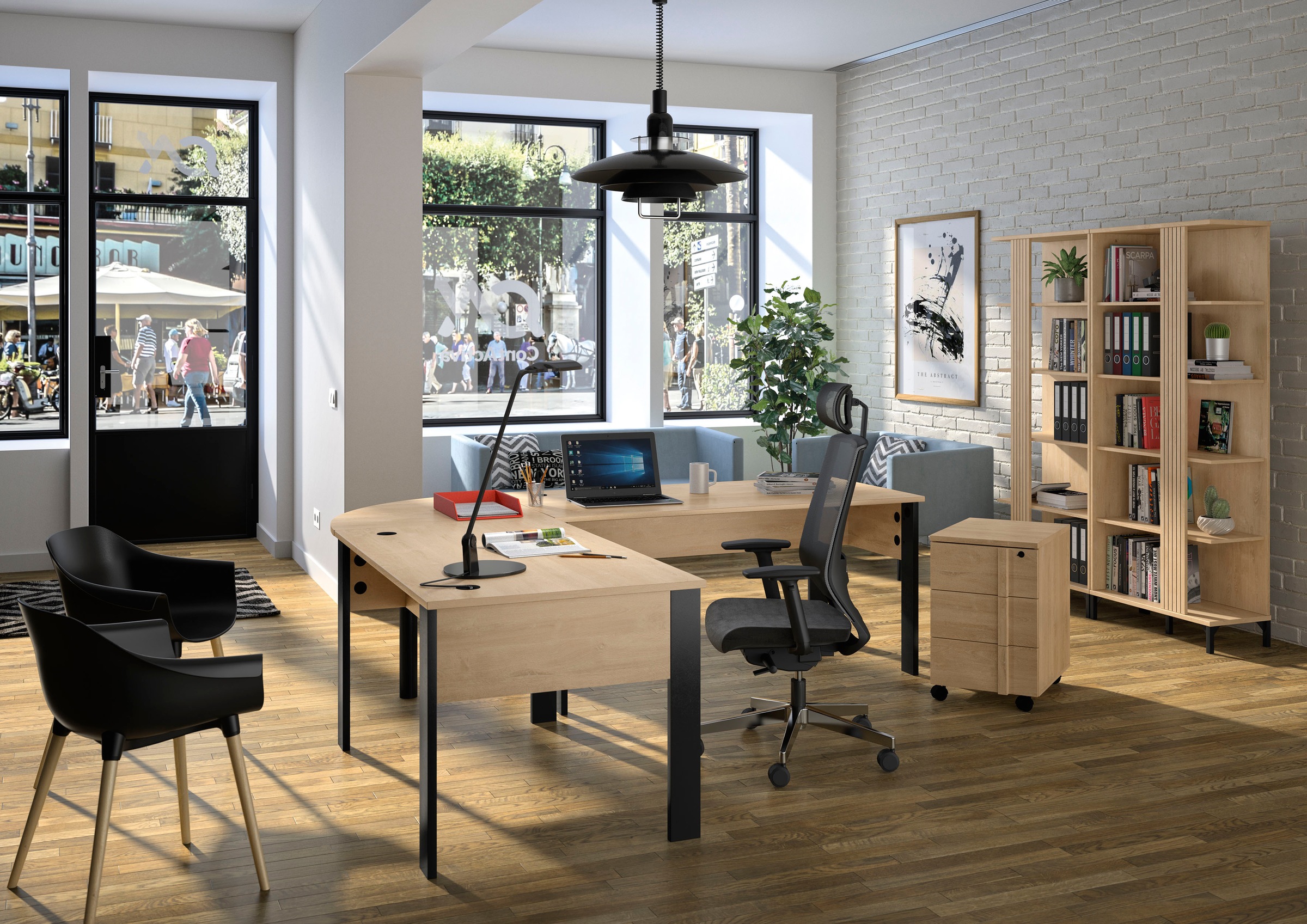 Schreibtisch GAMI "Faro", braun (eiche hell, eiche hell, eiche hell), B:160cm H:74cm T:80cm, Tische, Schreibtisch, moderner Industrial Look 3