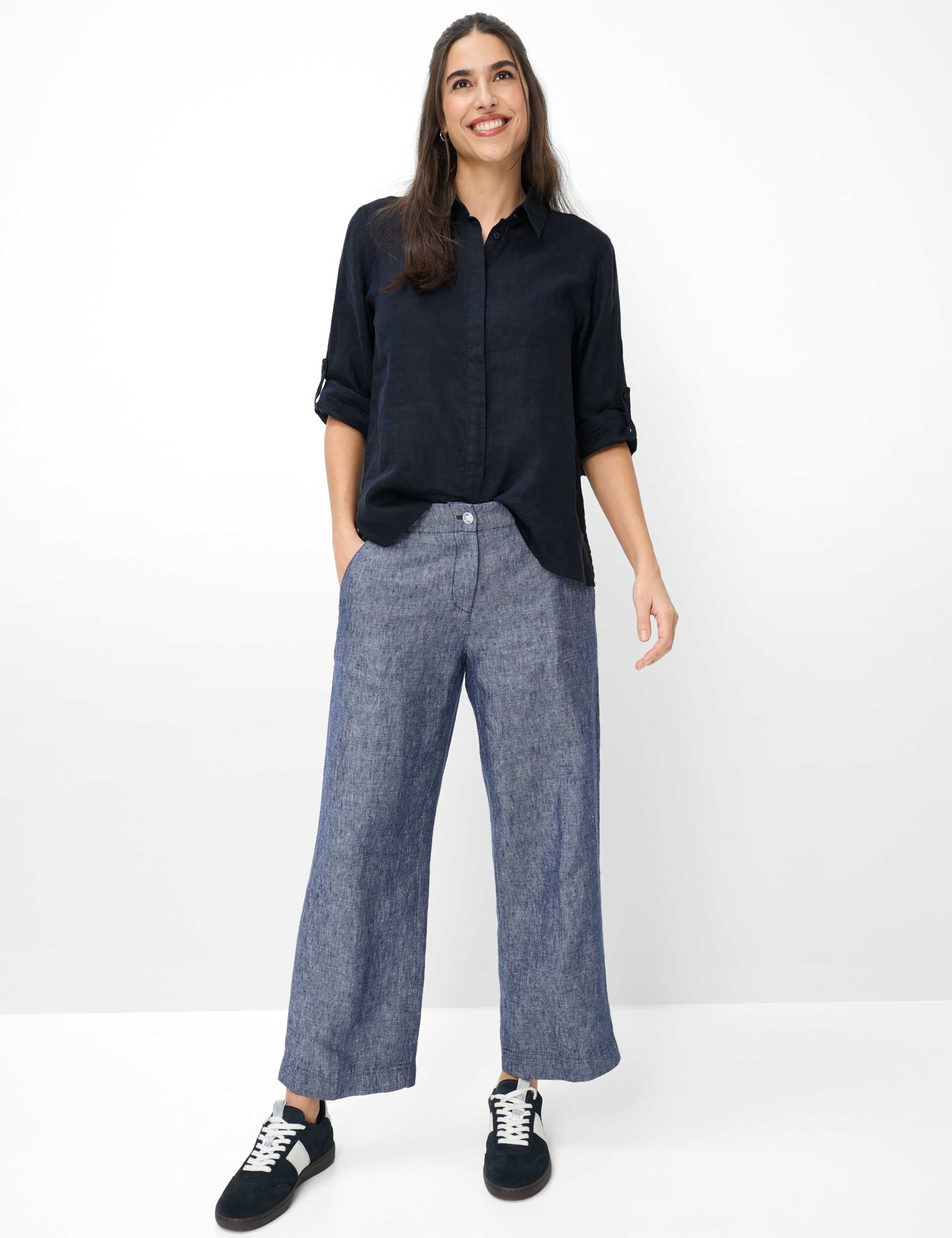 Culotte BRAX "Style MAINE S", Damen, Gr. 34, Normalgrößen, blau, Web, 100% Leinen, Hosen Culotte 3