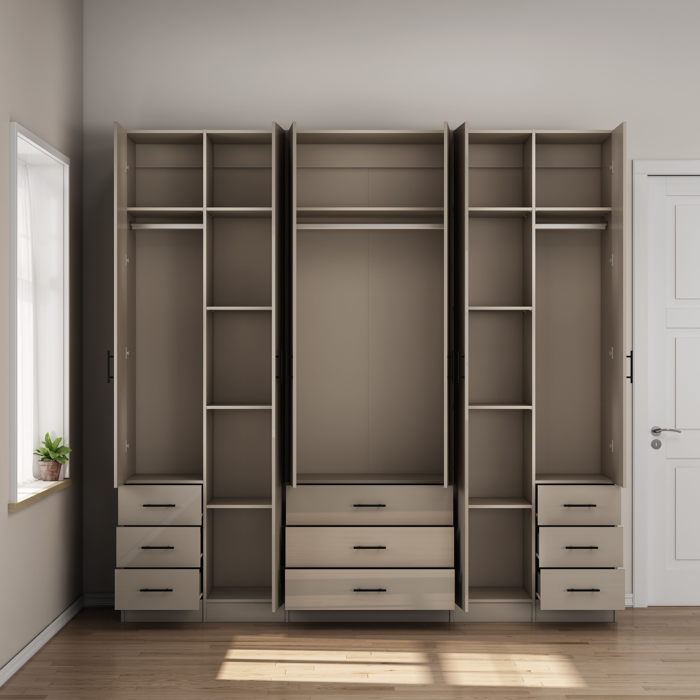 OTTO home Kleiderschrank »Trento Schlafzimmerschrank Garderobe hochglanz« in 2 unterschiedlichen Schrankhöhen wählbar,  Schrank mit 6 Türen und 9 Schubladen, Hochglanz-Fronten, 2,39m Höhe