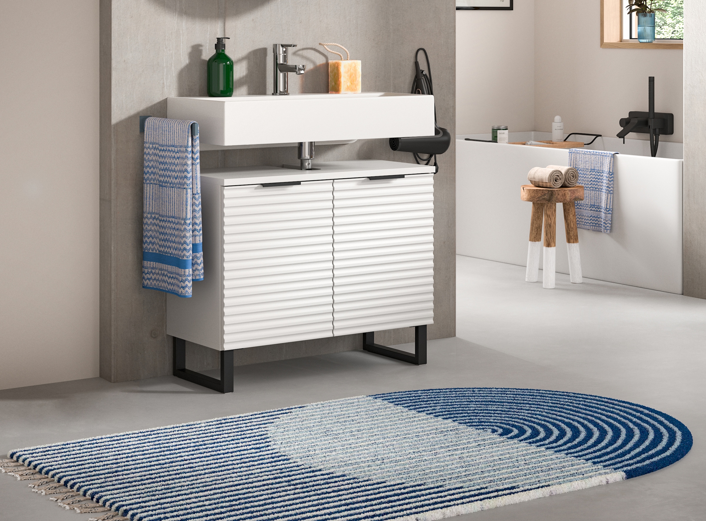 welltime Waschbeckenunterschrank »Litica, Breite 70 cm, inkl. Siphonausschnitt, 1 Einlegeboden, 2 Türen«, Badschrank, Waschbeckenschrank, Badezimmer, Bad-Möbel