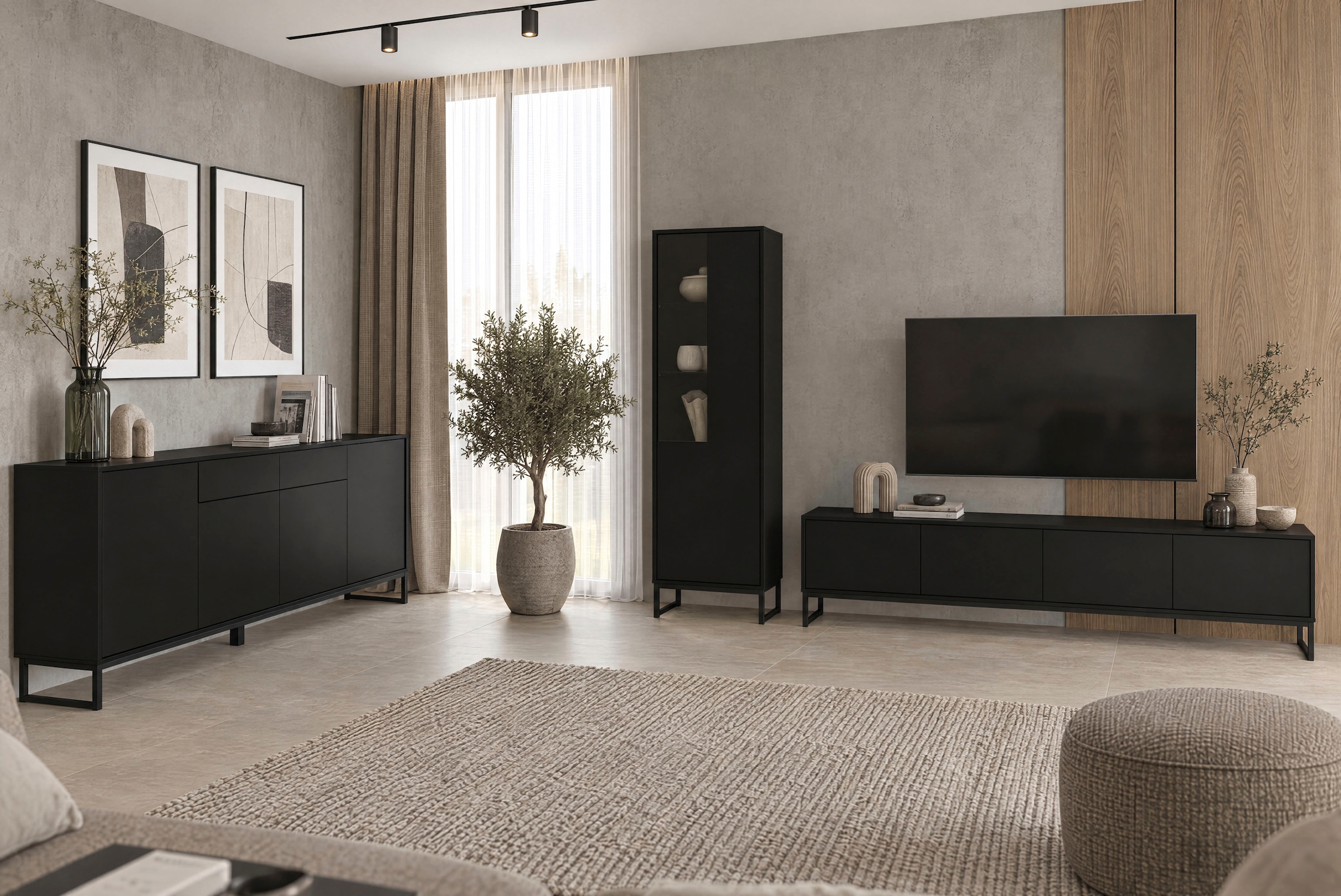OTTO home Sideboard »Olbia, Breite 208,5 cm, grifflose Kommode 4 Türen/2 Schubkästen.« Schubladenkommode mit viel Stauraum, Einlegeböden verstellbar