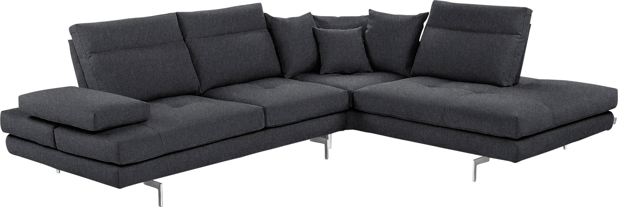 CALIA ITALIA Ecksofa "Toby Wing, B/T: 288/232 cm, Designsofa mit hohem Sitzkomfort, L-Form" Sitztiefenverstell.,wahlw. mit Kissen-Set, Füße chrom glänzend