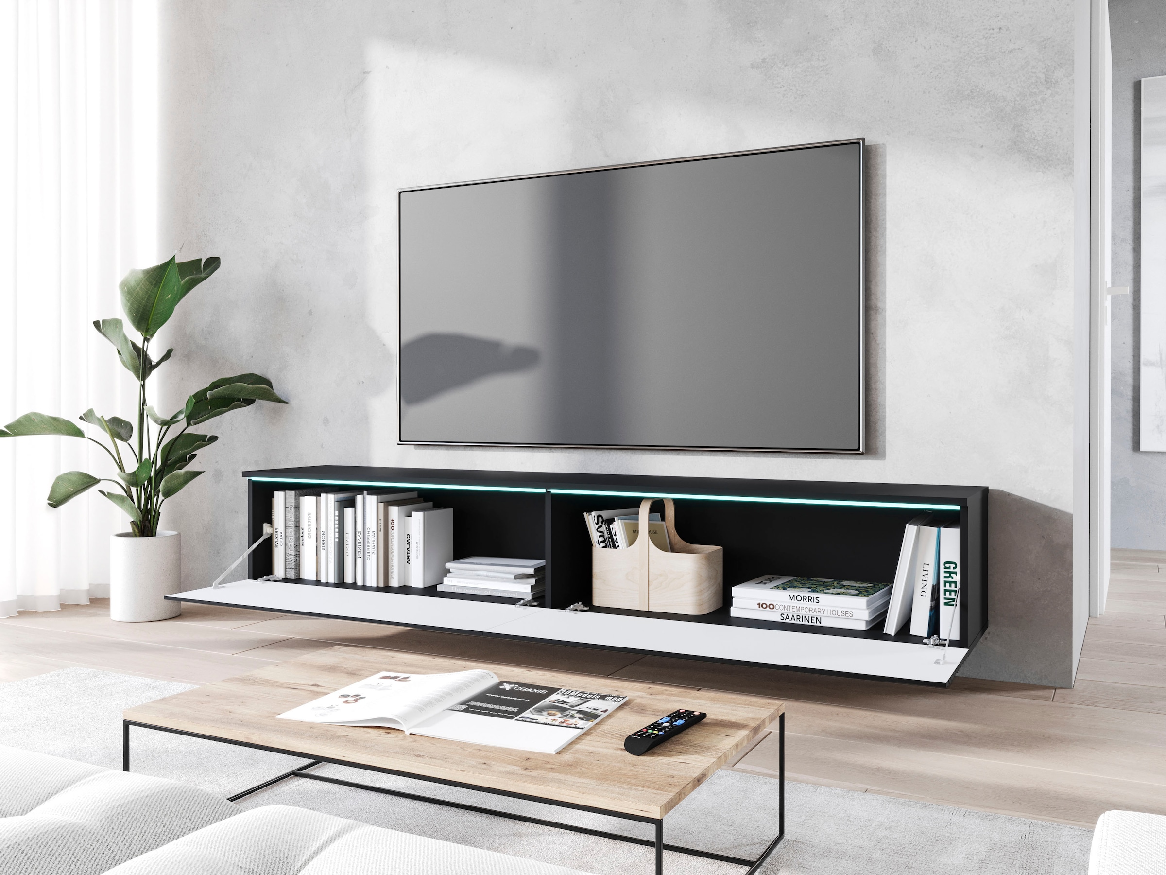 INOSIGN Lowboard »Vera, wahlweise mit oder ohne Beleuchtung«, gefräste MDF Front mit 3D Effekt, stehend und hängend montierbar