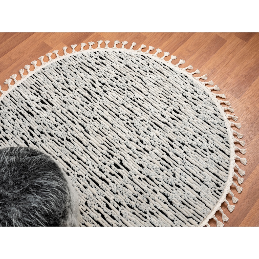 Myflair Möbel & Accessoires Hochflor-Teppich »Moroccan Rockface«, rund, modern, marokkanisches Design, meliert, flauschig weich, mit Fransen