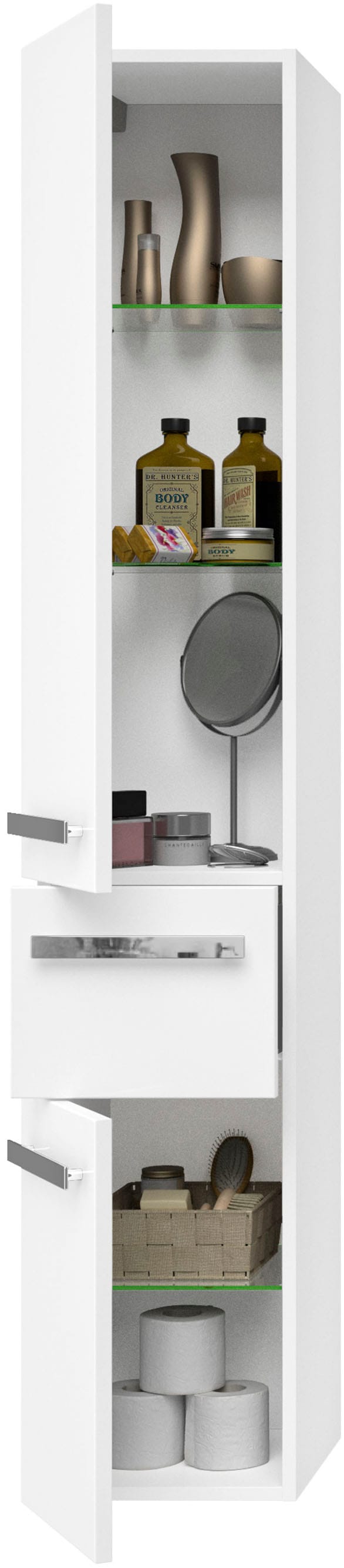 Saphir Hochschrank »Serie 4005 Badschrank 30 cm breit, mit 2 Türen und 1 Schublade«, 3 Glas-Einlegeböden, Badezimmer-Hochschrank inkl. Türdämpfer