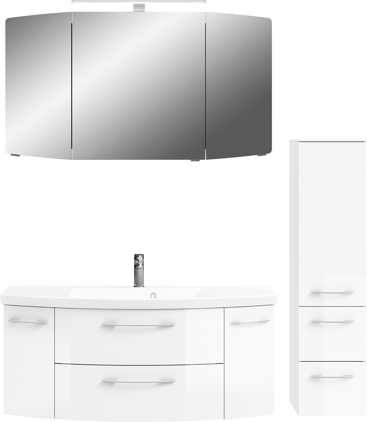 Saphir Badmöbel-Set »Cassca Sprint 3-teilig Mineralmarmor-Waschtisch mit LED-Spiegelschrank«, (4 St.), mit Midischrank, inkl. Türdämpfer, 6 Türen, 4 Türen