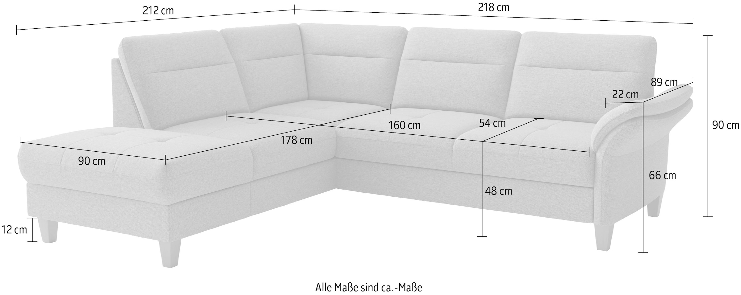 sit&more »Pamela L-Form, B: 218 cm, optional Schlaffunktion & Bettkasten« mit Federkern