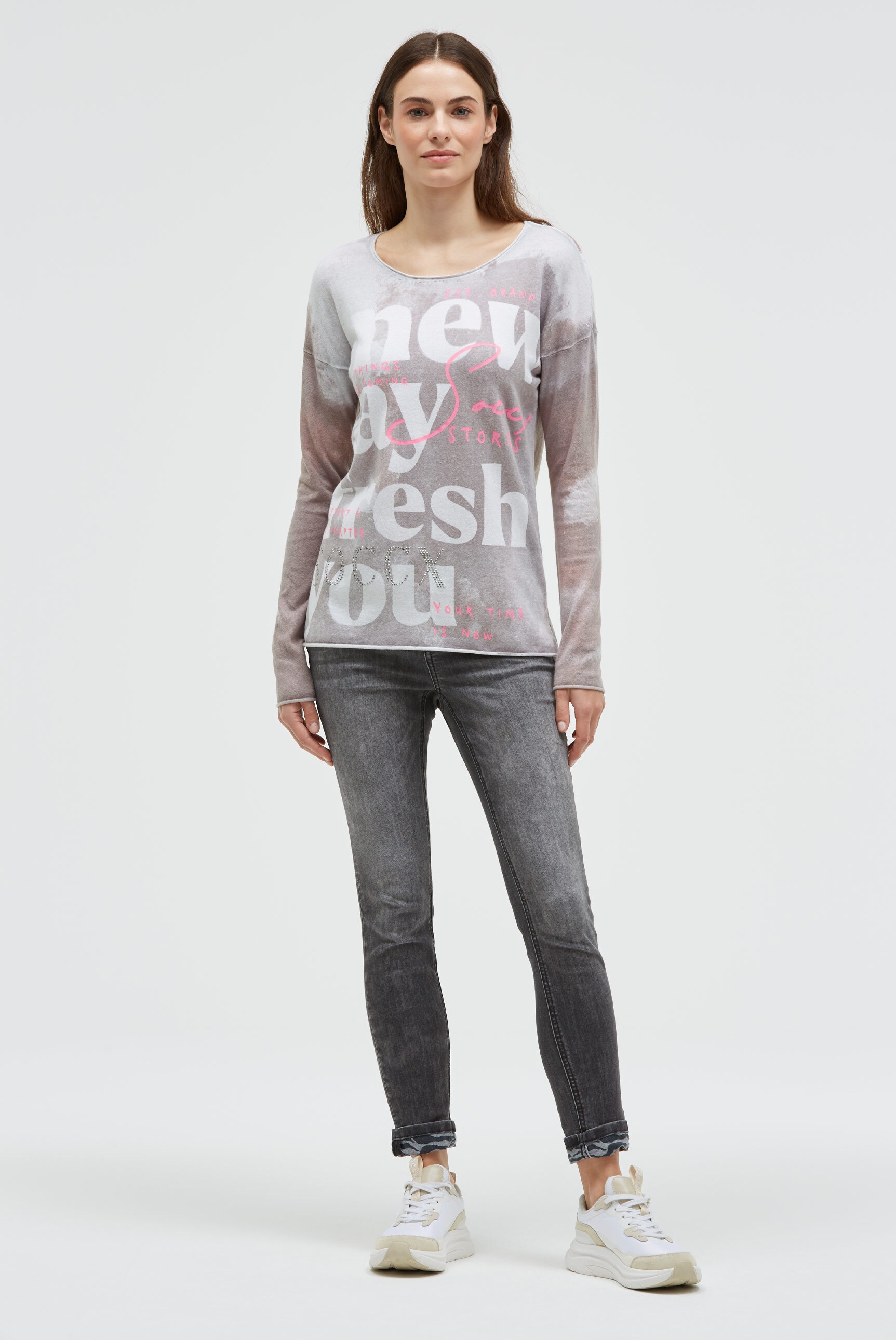 SOCCX Rundhalspullover aus Feinstrick mit Rollsaum