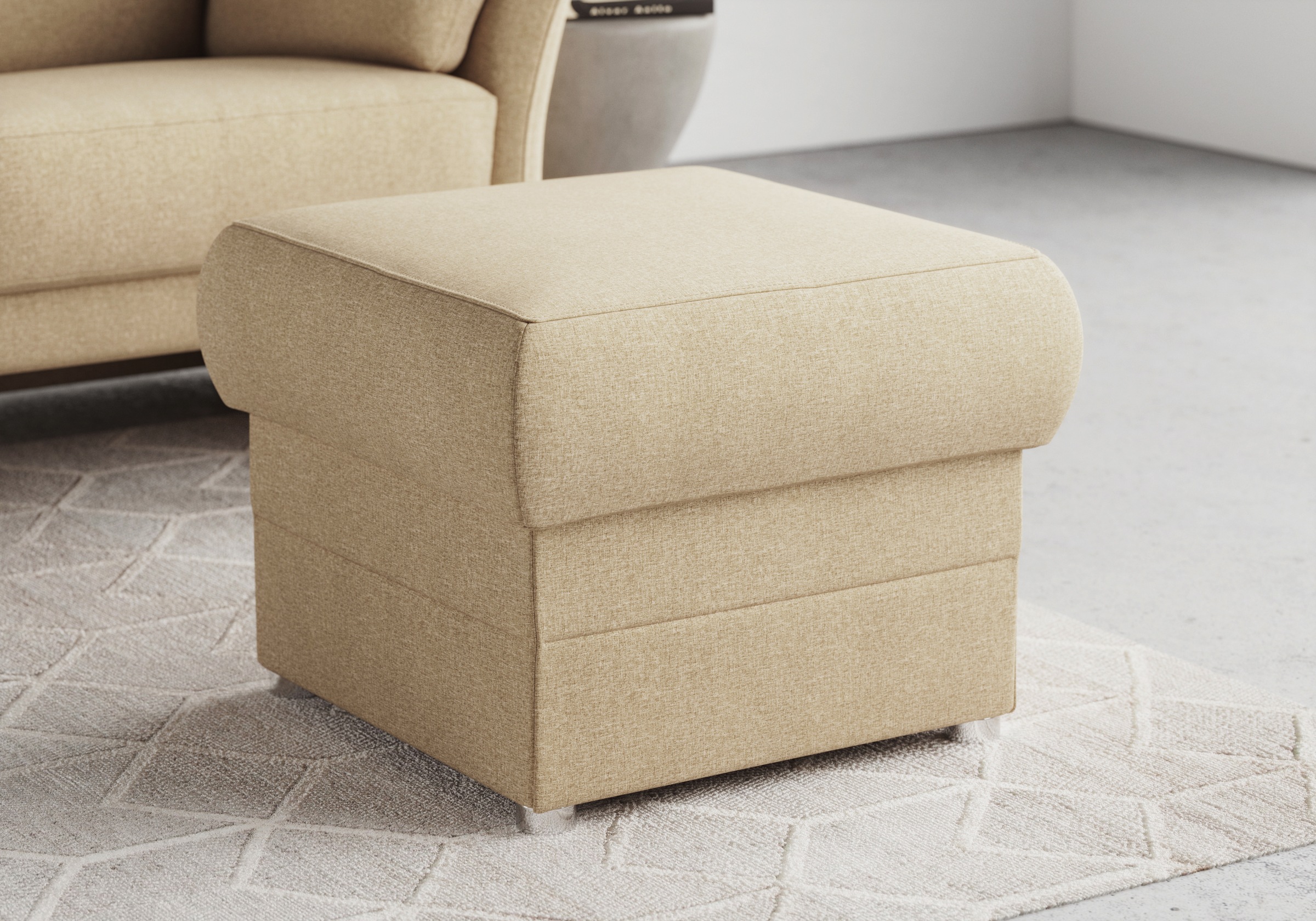 Hocker DOMO COLLECTION, B:59cm H:46cm T:59cm, beige, 100% Polyester, Wohnzimmer, Hocker, "Pina, kompakt und bequem", Passender Hocker zur Serie