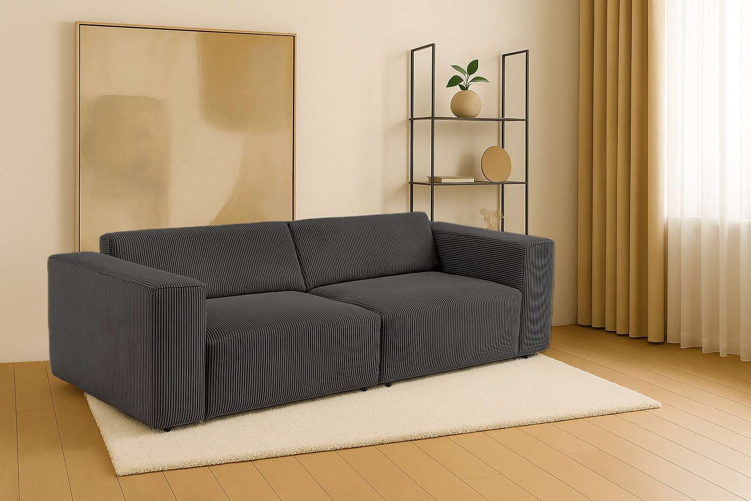 Home affaire 3-Sitzer "Noord mit Kedernaht, Breite 232 cm" Cord, Struktur, Webstoff, mit Wellenunterfederung, Massivholzrahmen