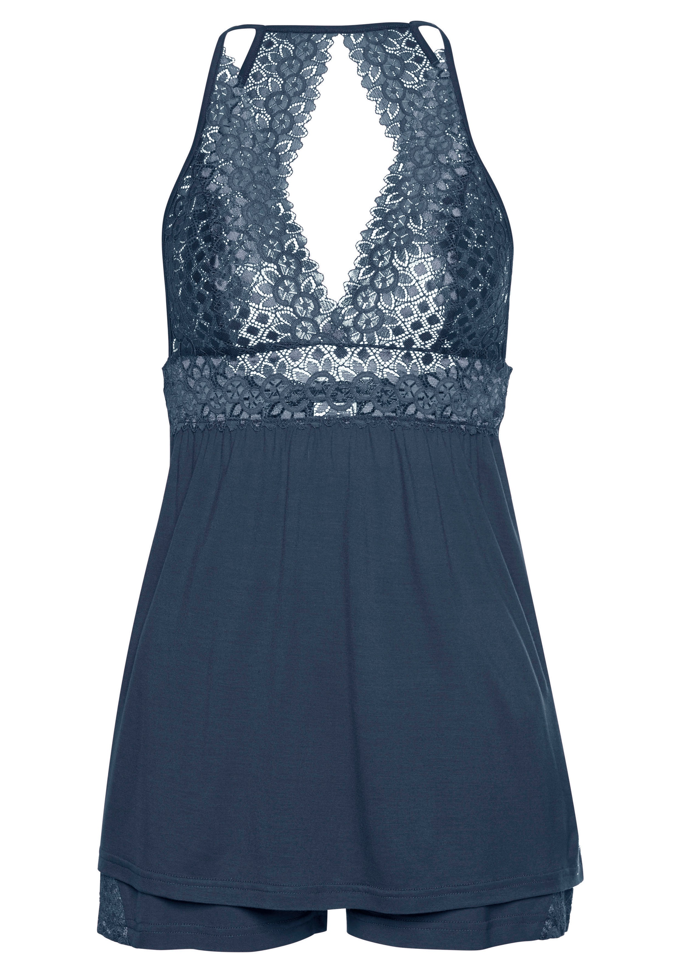 LASCANA Shorty 2 tlg. mit transparentem Spitzeneinsatz günstig online kaufen