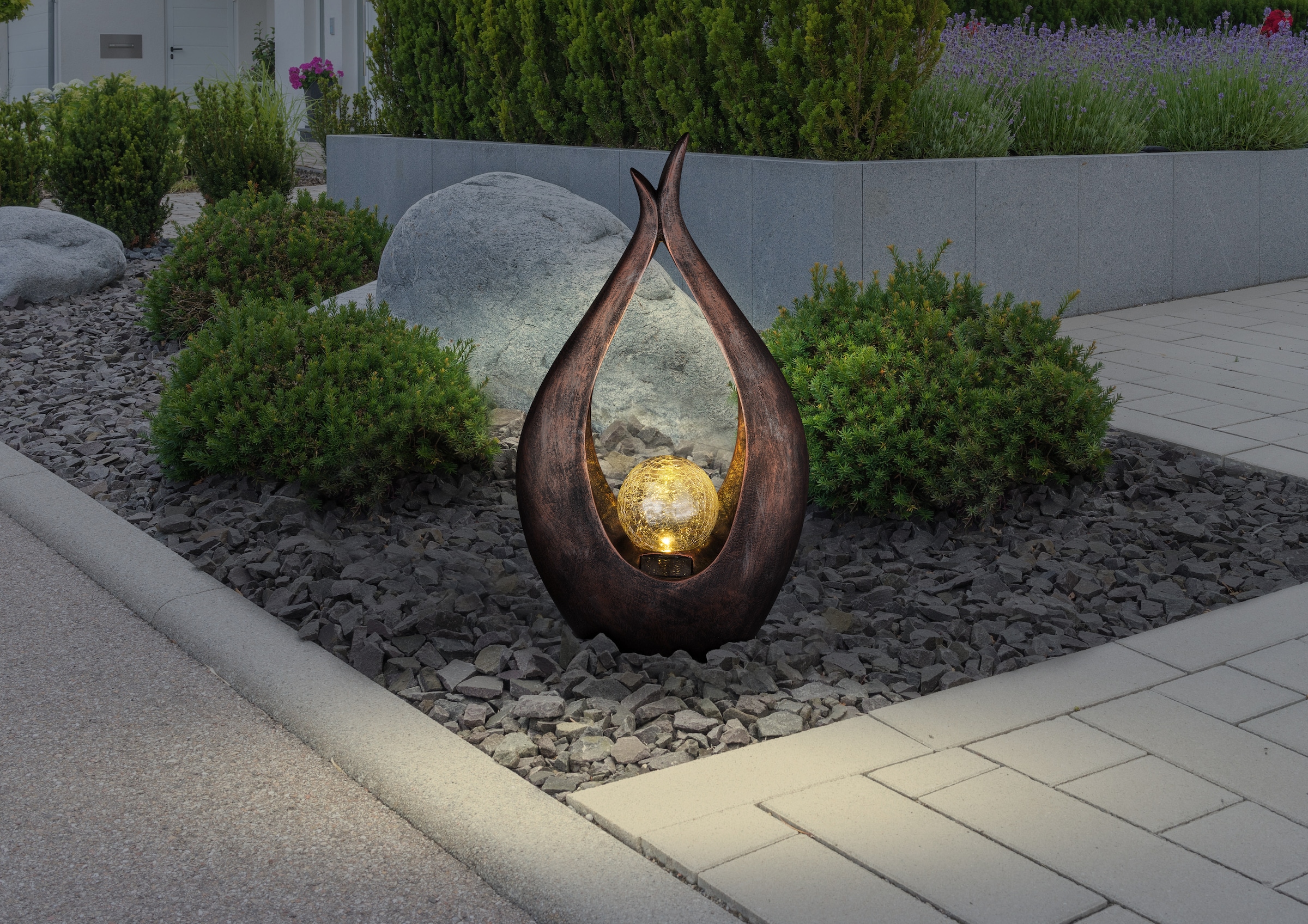 GLOBO LIGHTING "SOLARLEUCHTE KUNSTSTOFF BRONZEFARBEN, 1XLED" LED-Modul 1 Stk. Crackle-Glas sorgt für lebendige, dekorative Lichtreflexe