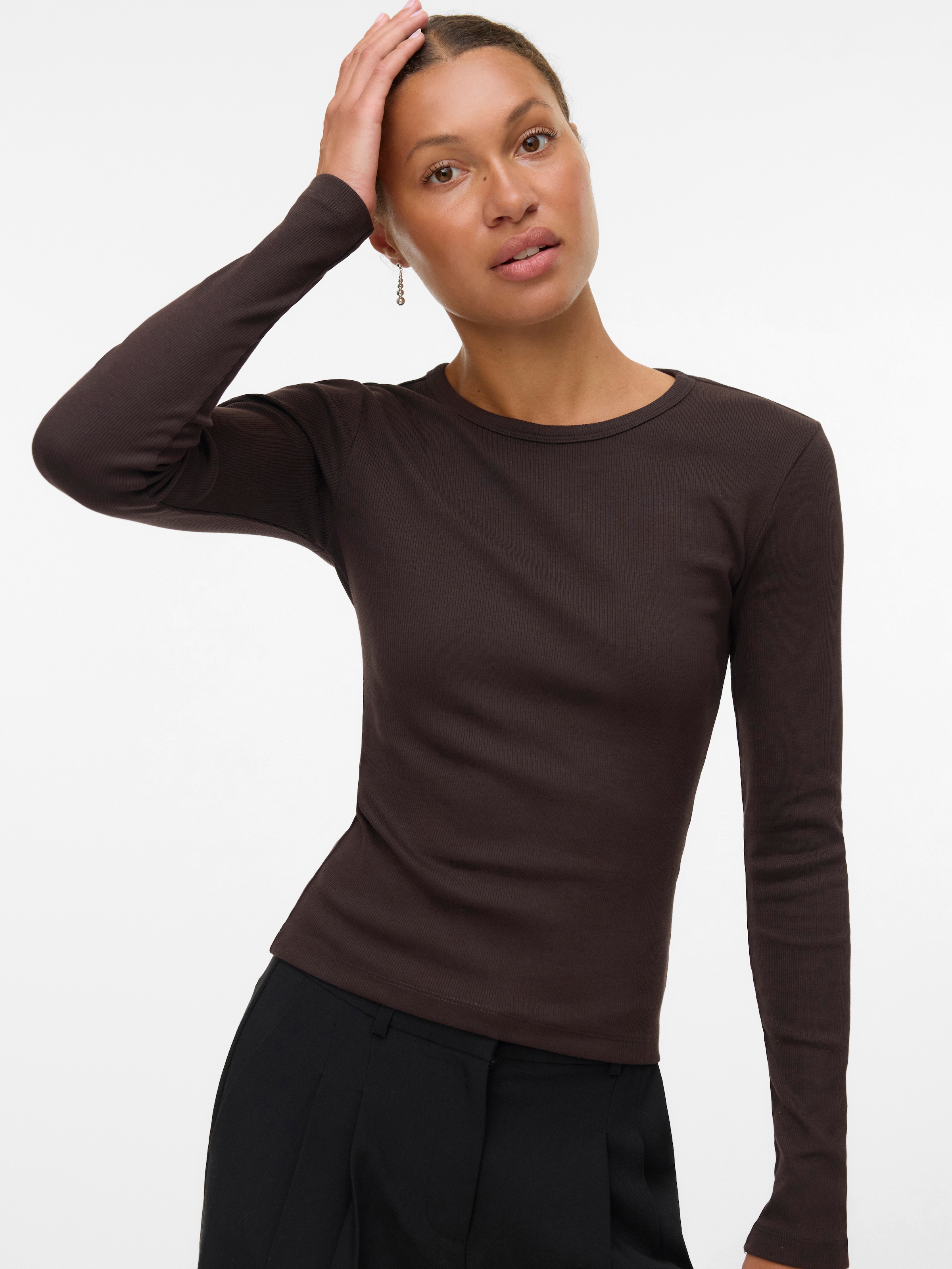 Vero Moda Langarmshirt "VMCHLOE LS SHORT TOP JRS NOOS" Baumwollmischung, slim fit
