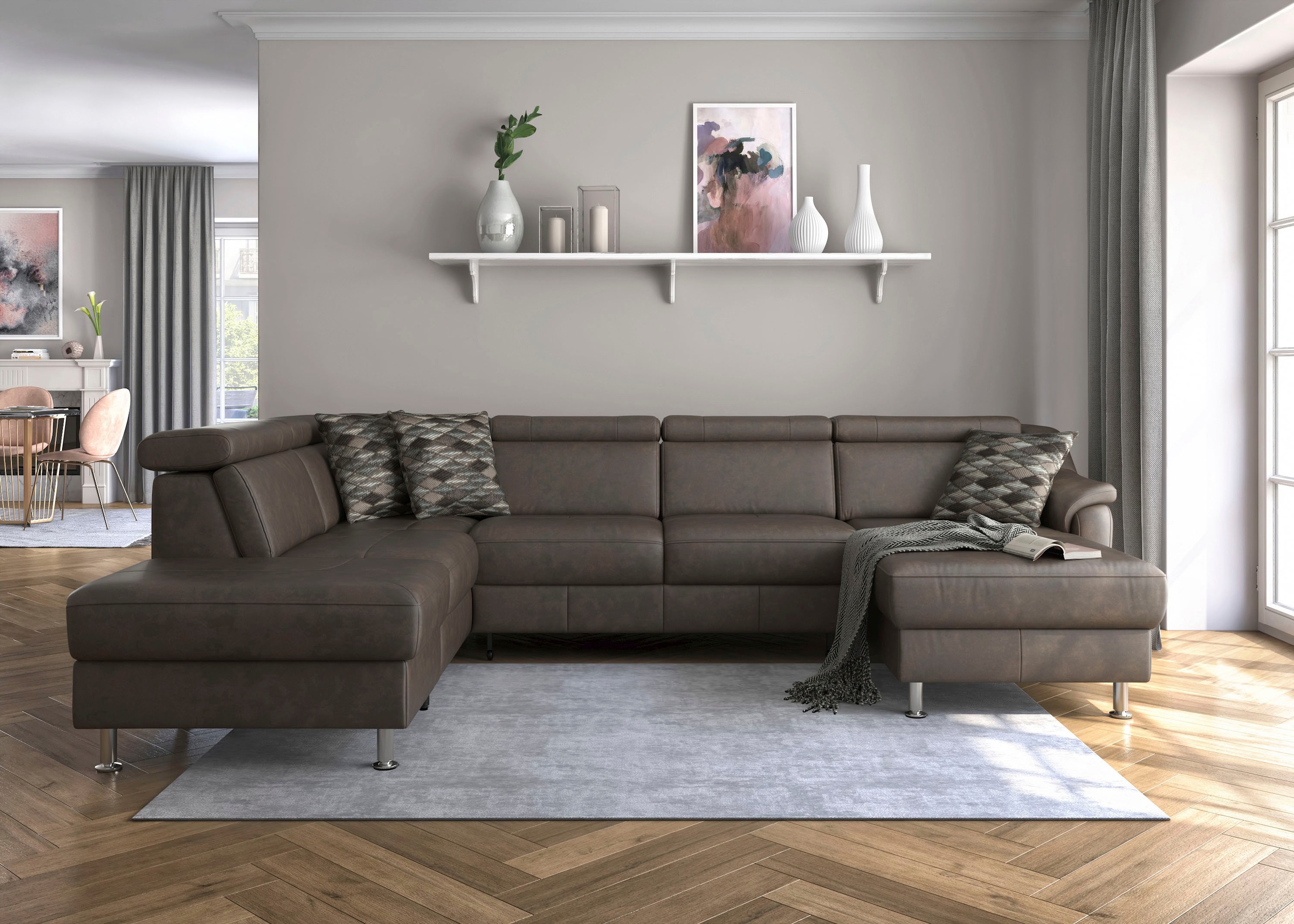 Sit & More Freetown U-Shape Sofa Brown