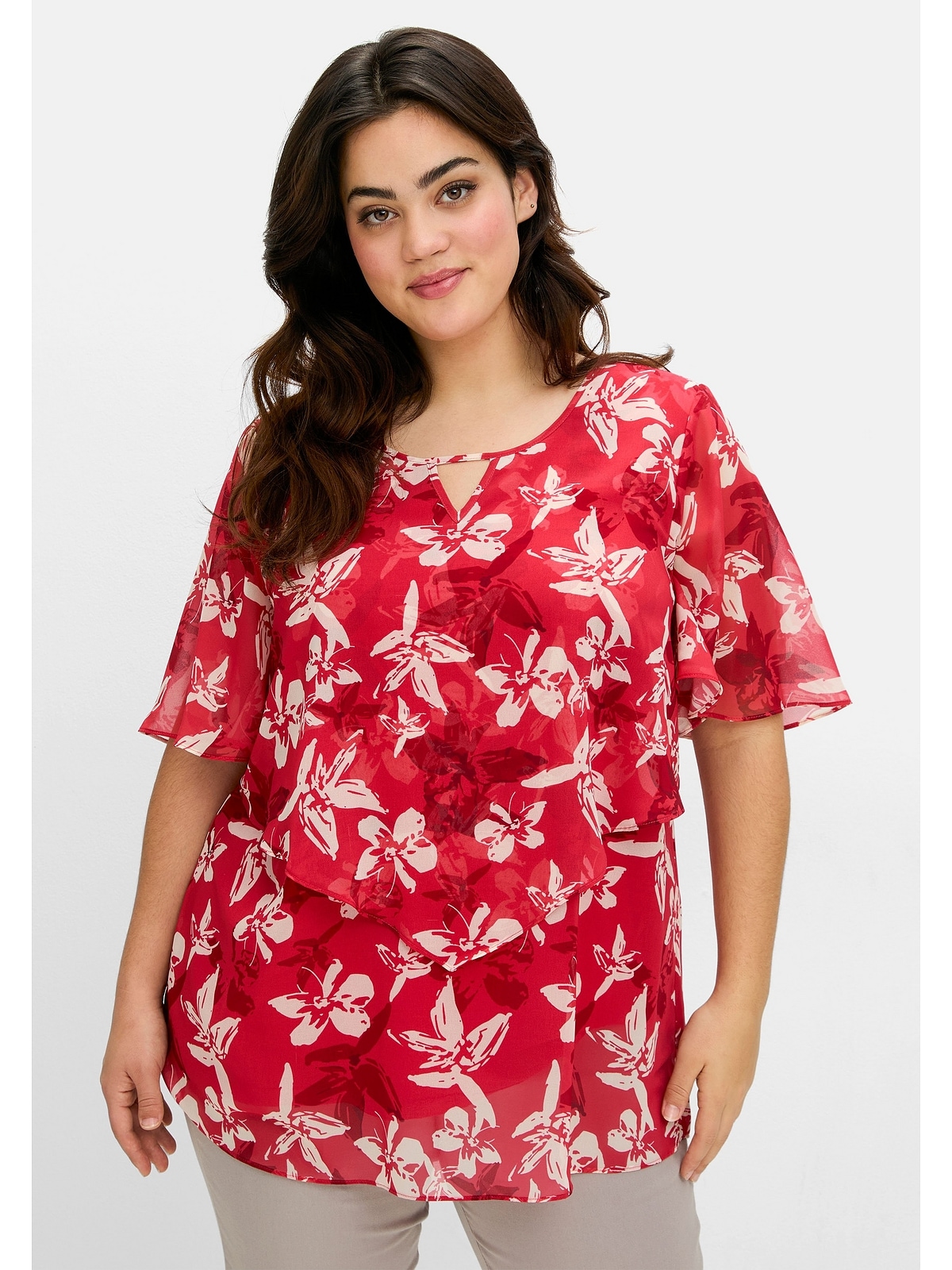 Sheego Chiffontunika "Große Größen", mit Blütenprint und Flügelärmeln günstig online kaufen