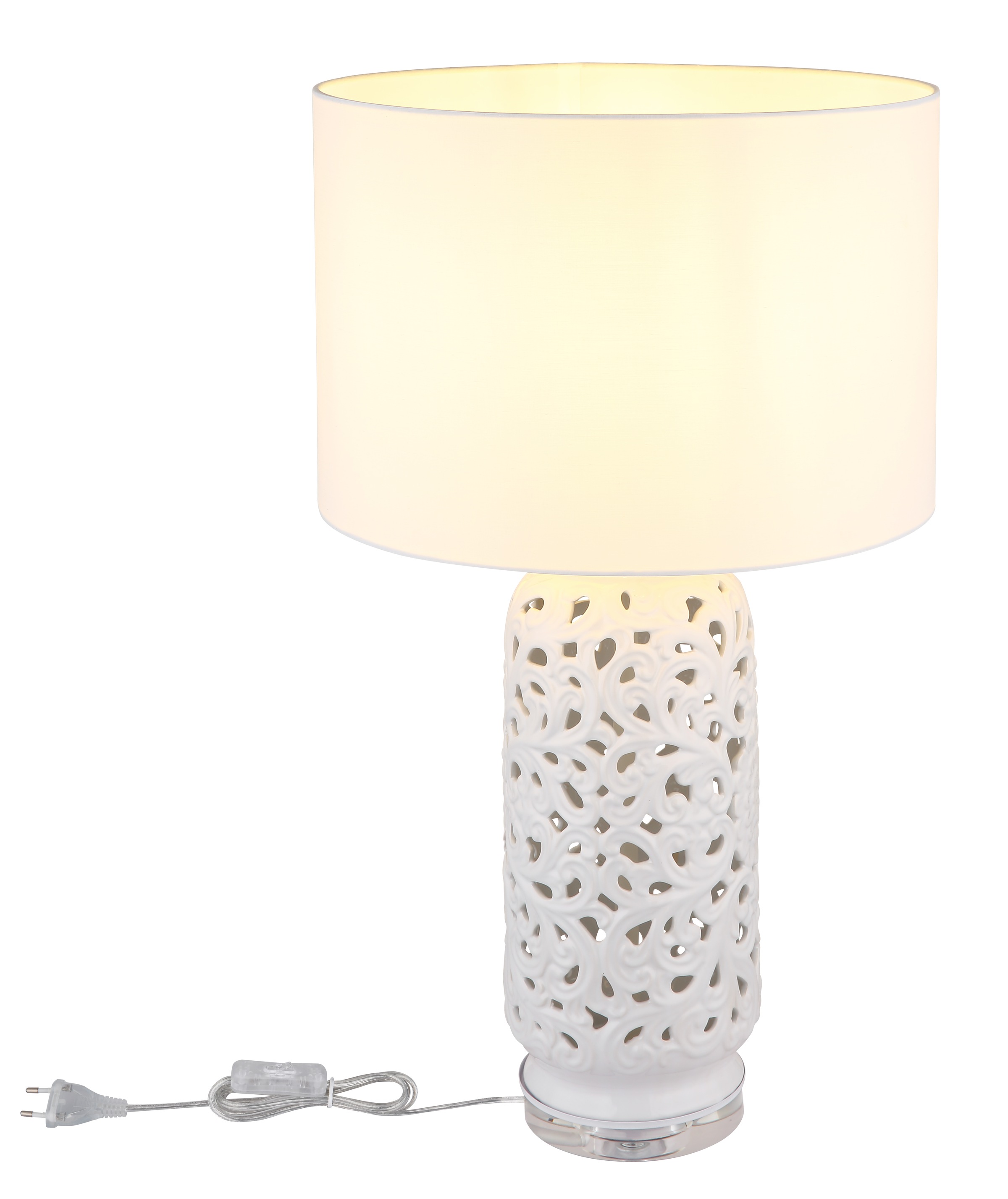 GLOBO LIGHTING Tischleuchte »SEBASTIAN«, Leuchtmittel E27 | ohne Leuchtmittel, Tischlampe/Schlafzimmer/Wohnzimmer/Textil weiß