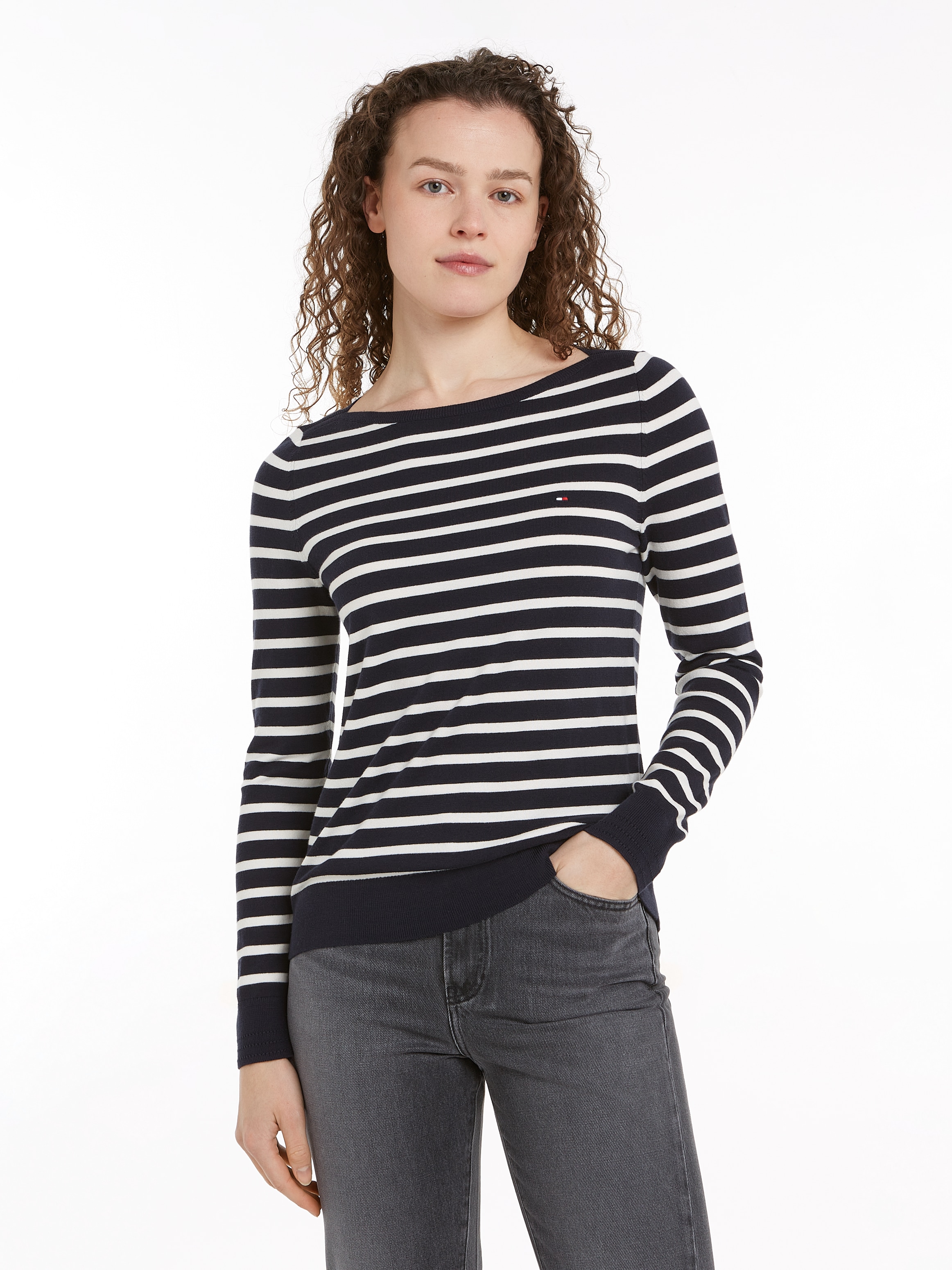 Tommy Hilfiger Strickpullover "CO JERSEY STITCH BOAT-NK SWEATER", mit Tommy günstig online kaufen