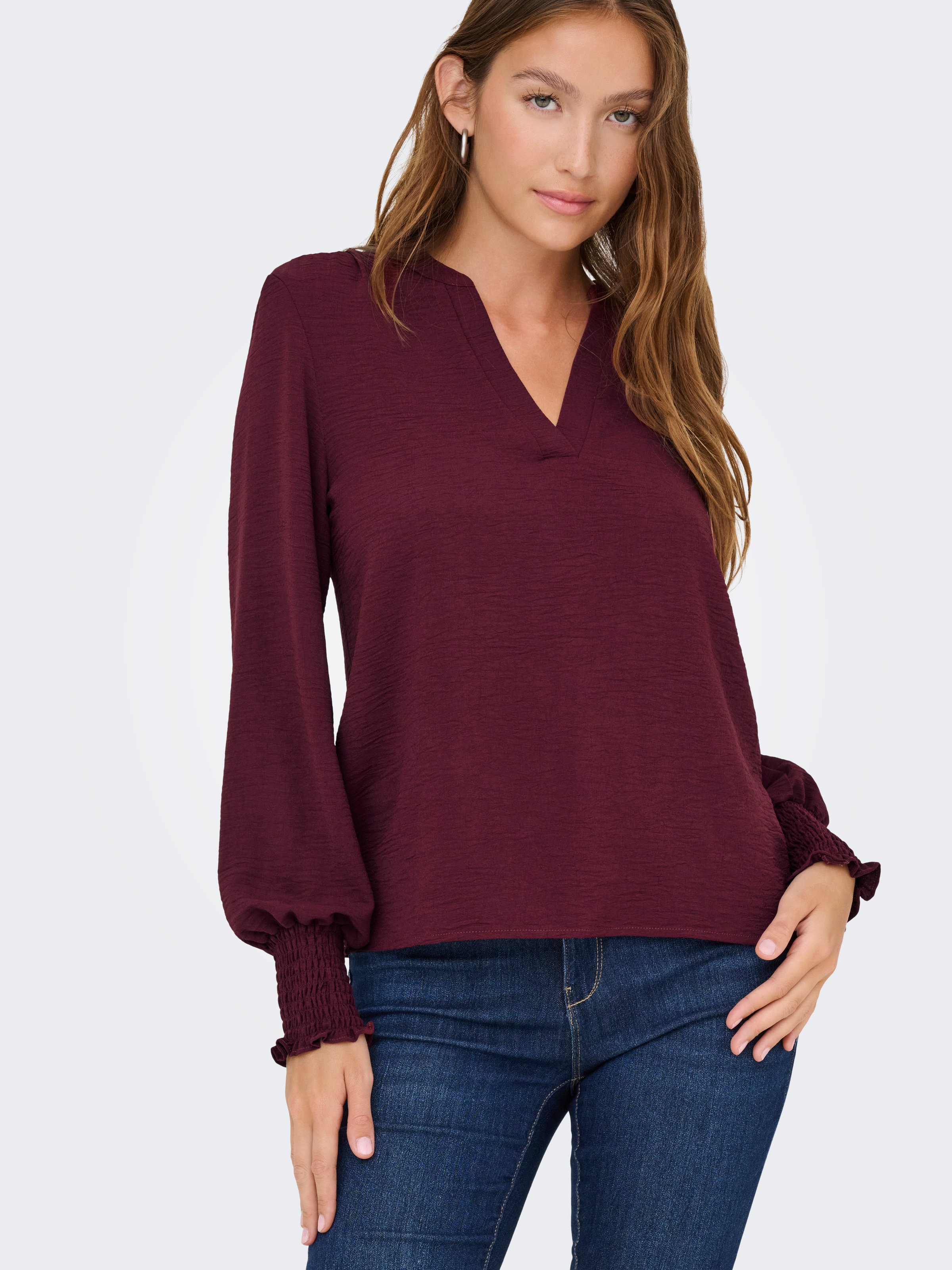 ONLY Blusenshirt "ONLMETTE V-NECK LS SMOCK TOP NOOS WVN" günstig online kaufen