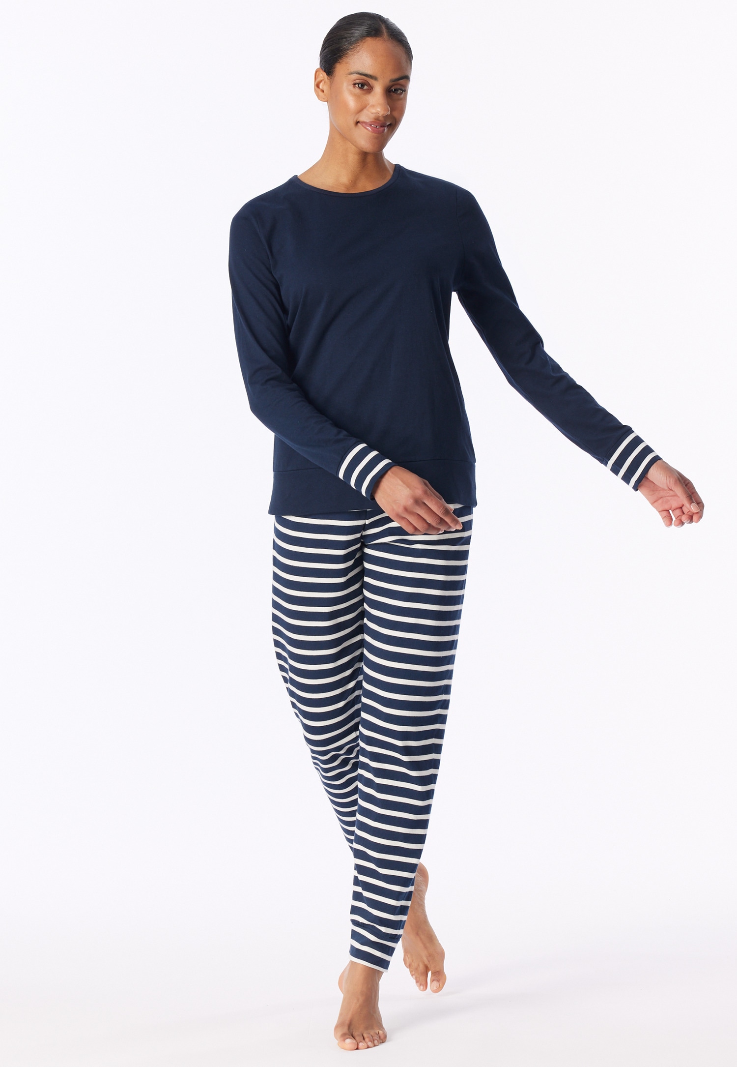 Schiesser Schlafanzug "Casual Essentials" 2 tlg. Baumwolle, Rundhalsausschnitt, langärmelig