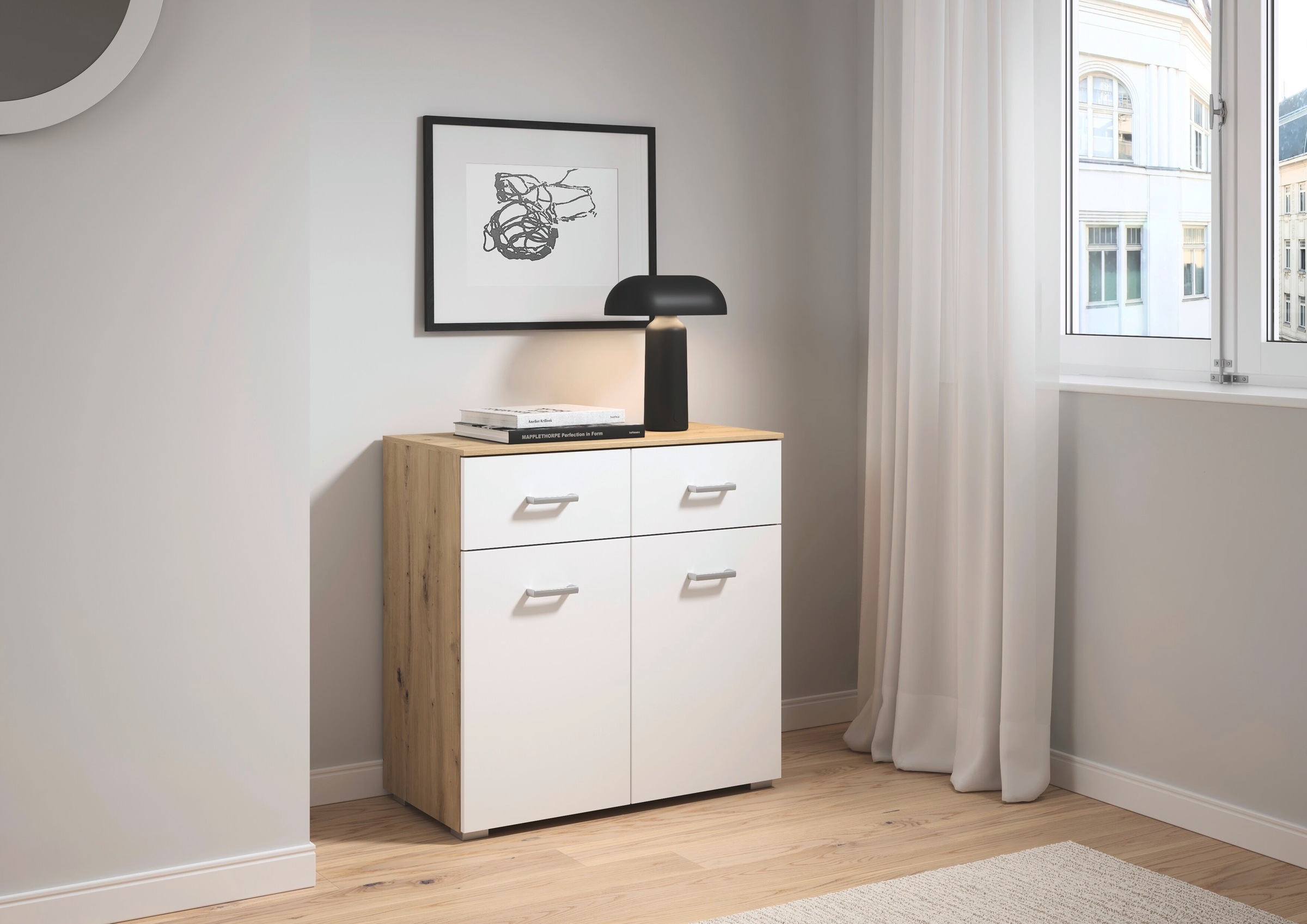 Thumbnail - rauch Kommode "Gamma" Breite 80 cm / Höhe 81 cm, verschiedene Griffvarianten/-Farben, mit zwei Türen und zwei geräumigen...