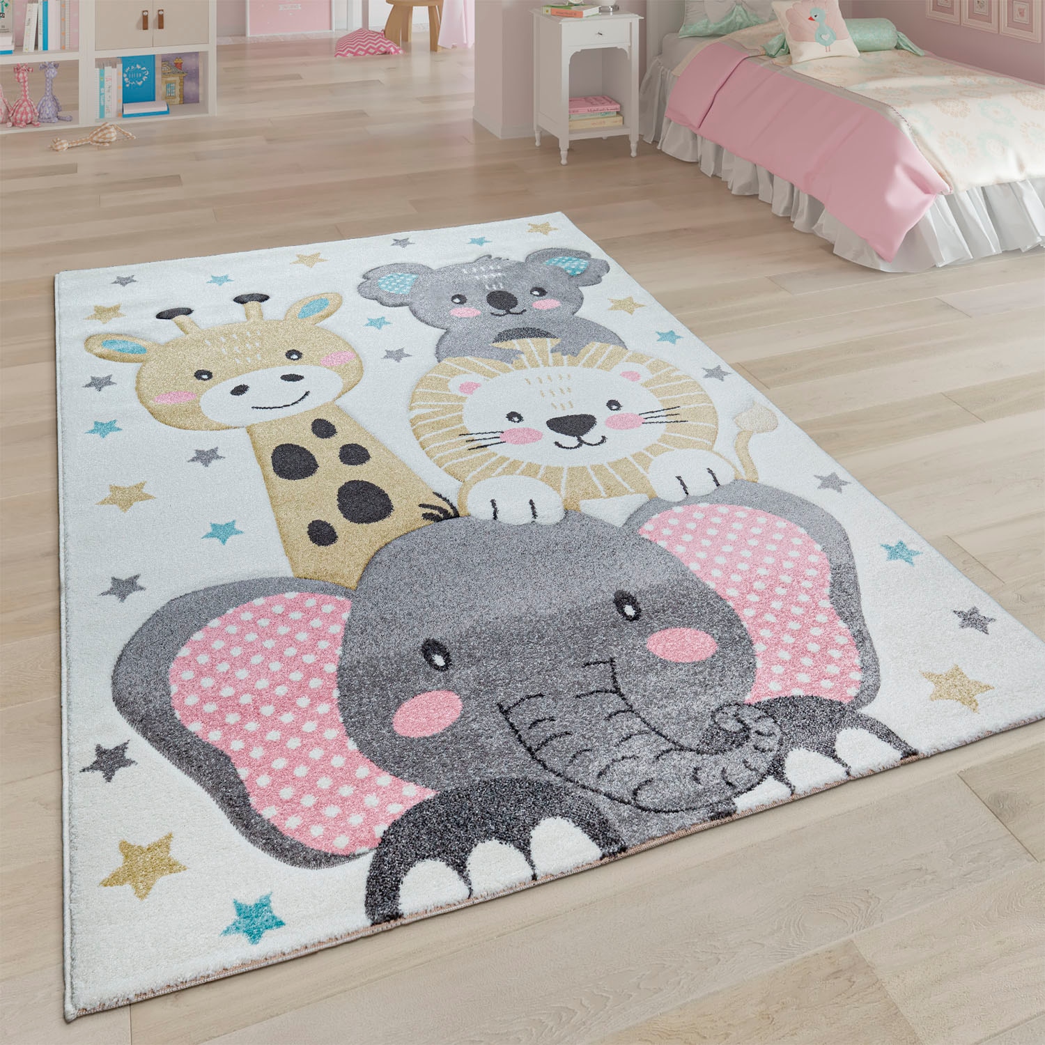 Paco Home Kinderteppich »Ela 217«, BAUR 3D-Design, | rechteckig, Kurzflor, Tiere Sterne, kaufen & Motiv Kinderzimmer