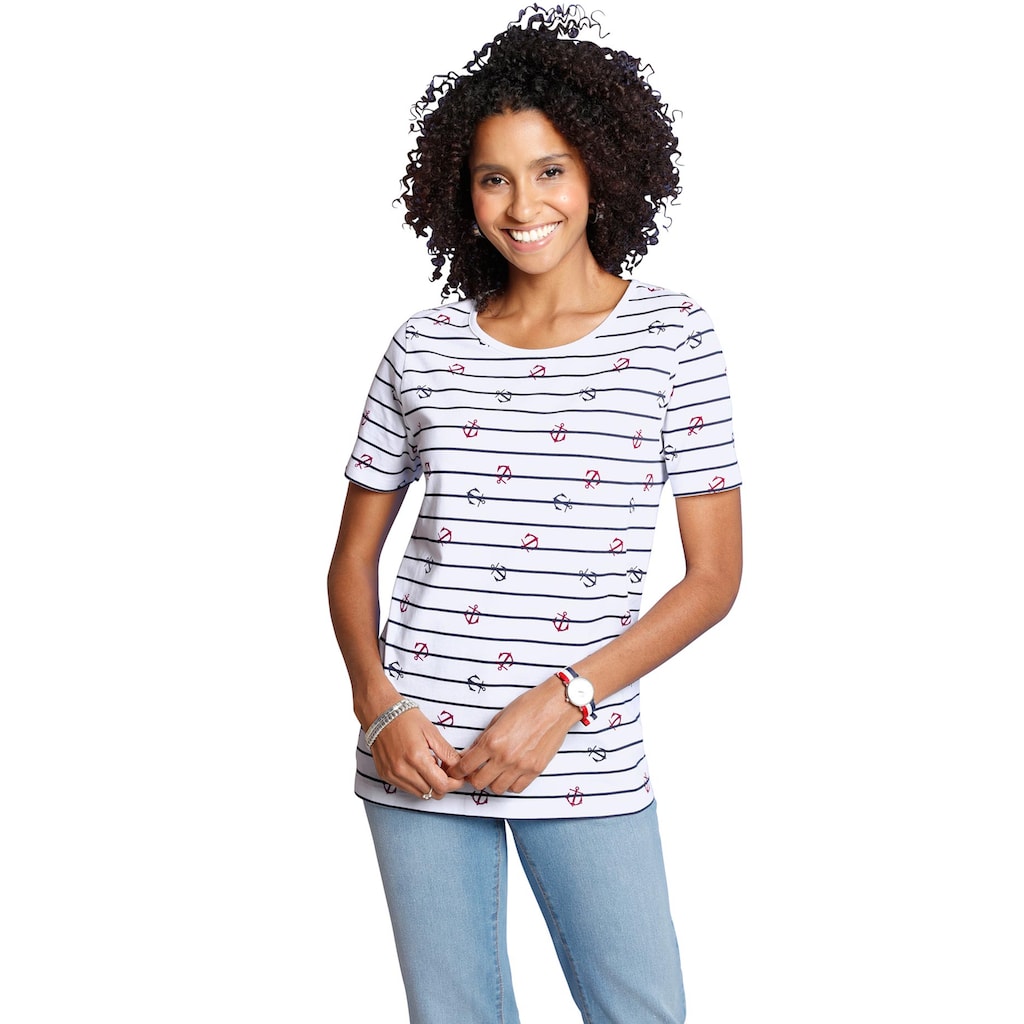 Damenmode Shirts & Sweatshirts Classic Basics Kurzarmshirt »Shirt«, (1 tlg.) weiß-bedruckt