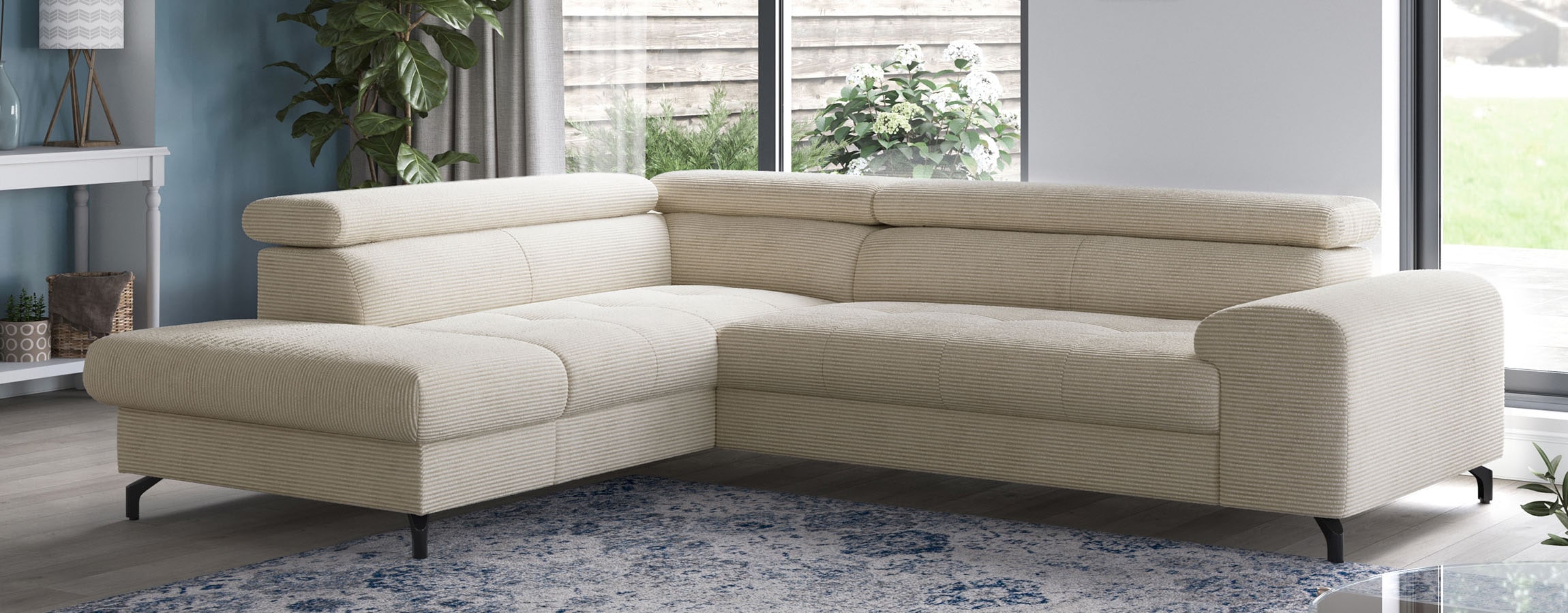 COTTA Ecksofa "Aura L-Form, B: 260 cm, inkl. Schlaffunktion, 3 verstellbare" Kopfteile, extra Bettkasten, Fußhöhe 12cm, Liegefläche 176x123cm