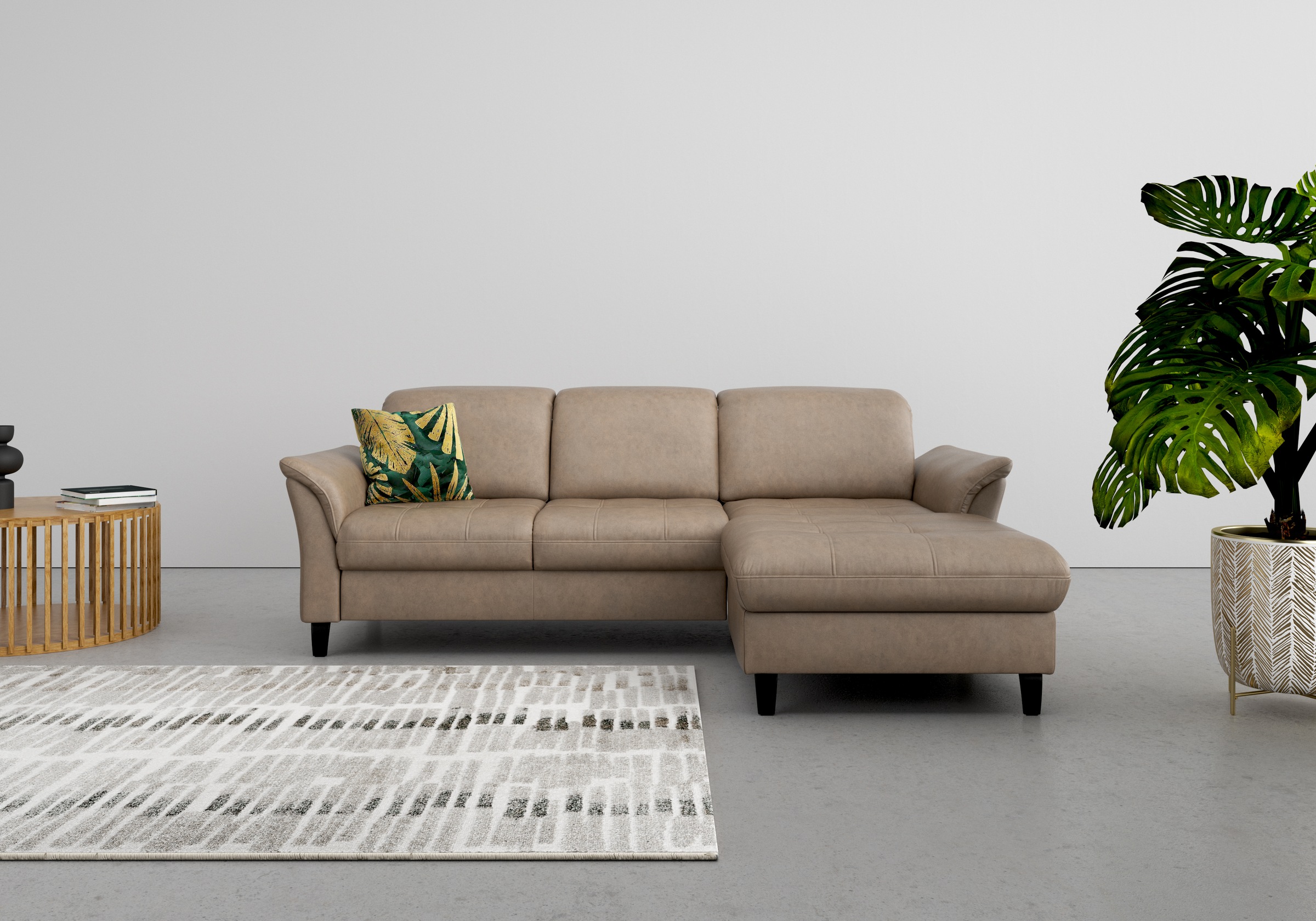 Ecksofa SIT & MORE "Maggiore L-Form", grau (taupe), B:258cm H:88cm T:173cm, 100% Polyester, Sofas, Ecksofa, wahlweise mit Kopfteilverstellung, Bettfunktion und Bettkasten