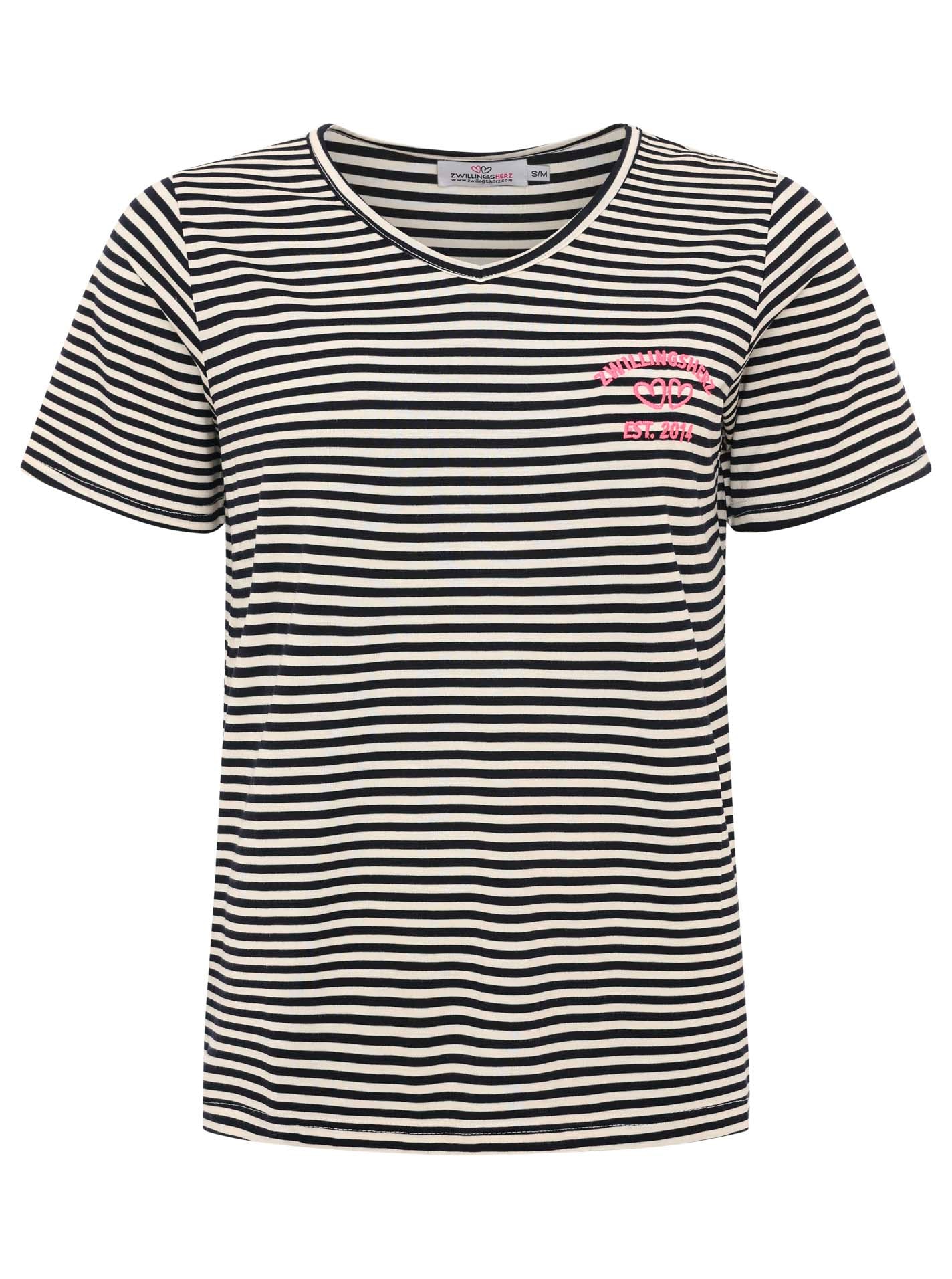 Zwillingsherz T-Shirt »"Zwillingsherz"« V-Neck, gestreift, kleines Motiv gestickt
