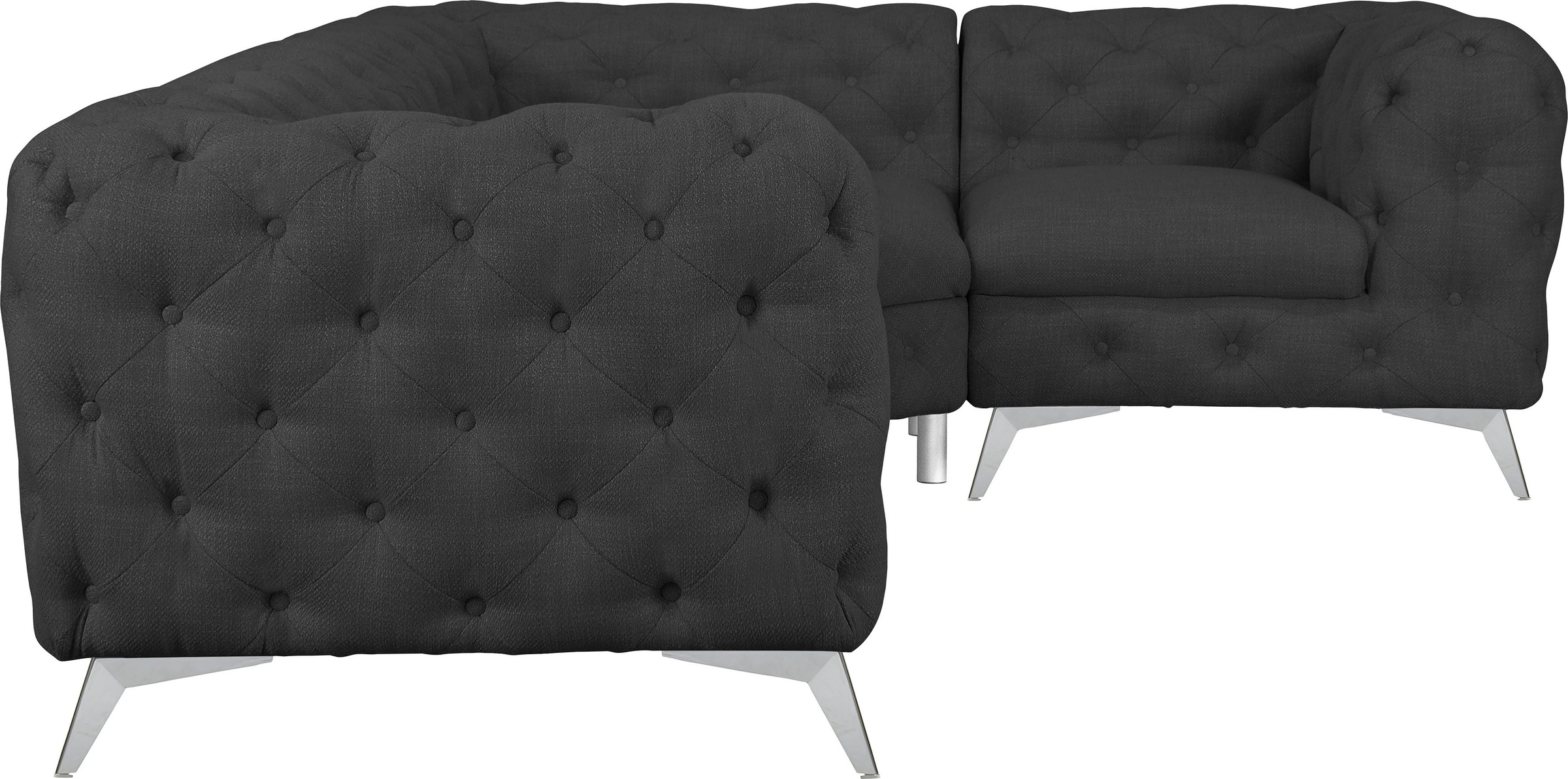 Leonique Chesterfield-Sofa »Ecksofa GLYNIS L-Form mit Wellenunterfederung, Maße B/T/H 264/204/75cm«, aufwändige Knopfheftung, moderne Chesterfield Optik, Fußfarbe wählbar